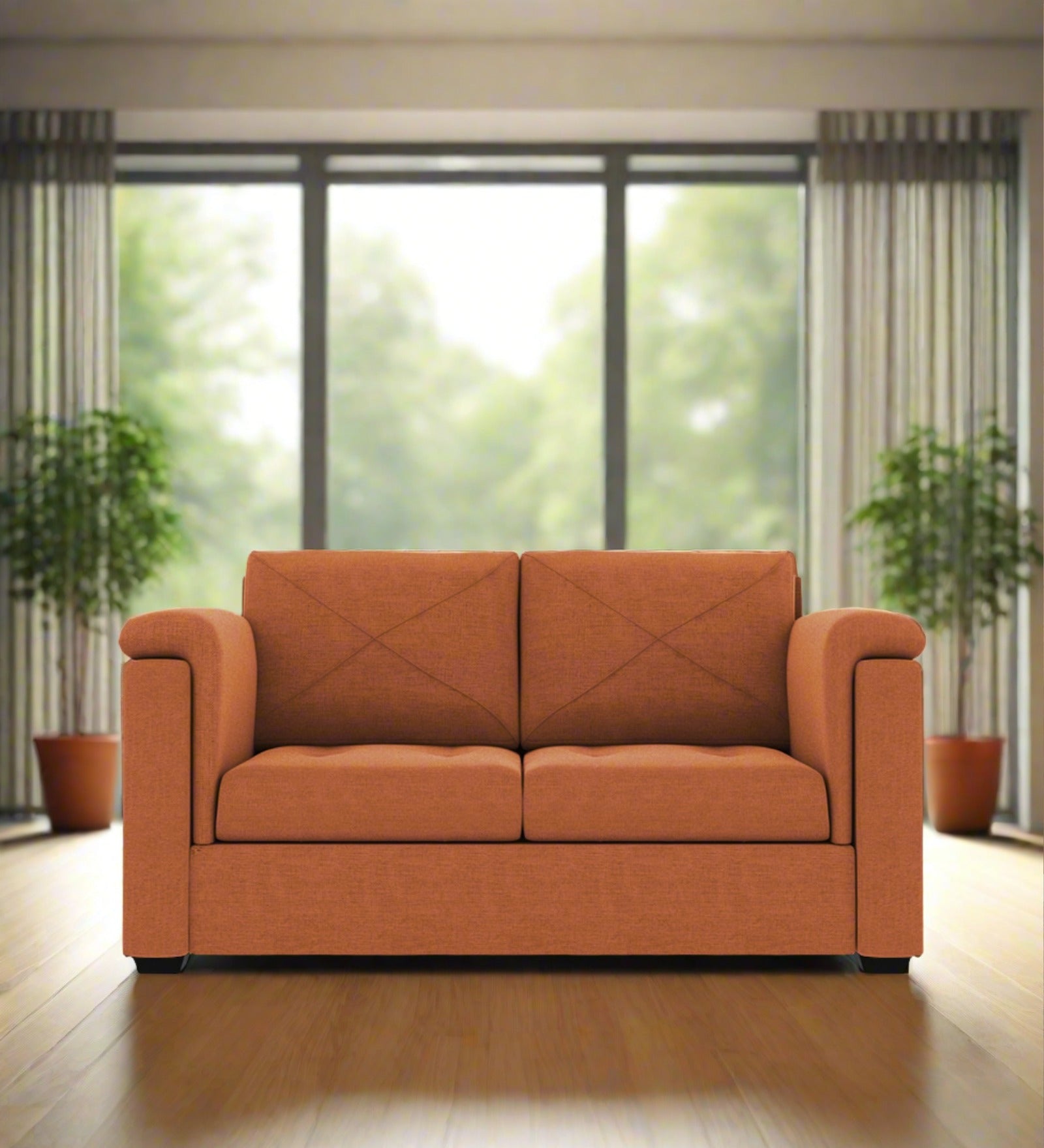Andres Fabric 2 Seater Sofa In Safforn Orange Colour - Febonic Living