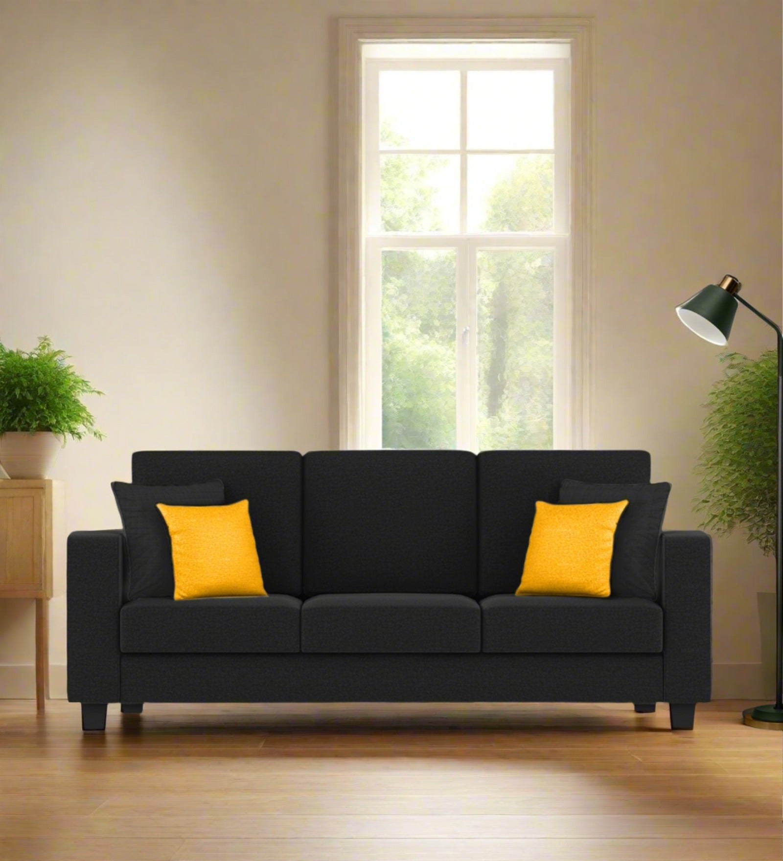 Nabi Fabric 3 Seater Sofa In Zed Black Colour - Febonic Living