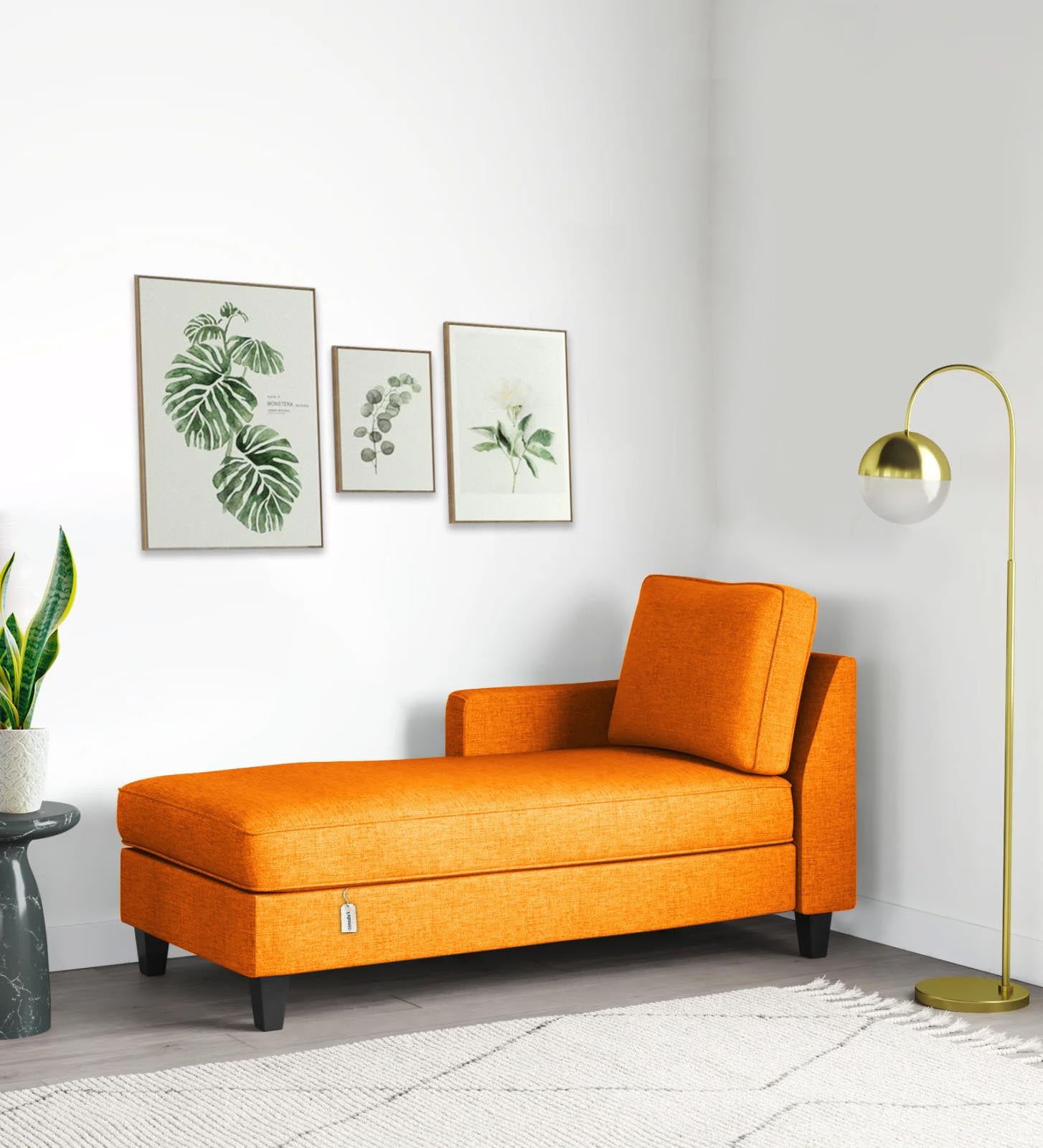 Royee Fabric LHS Chaise Lounger In Vivid Orange Colour With Storage - Febonic Living