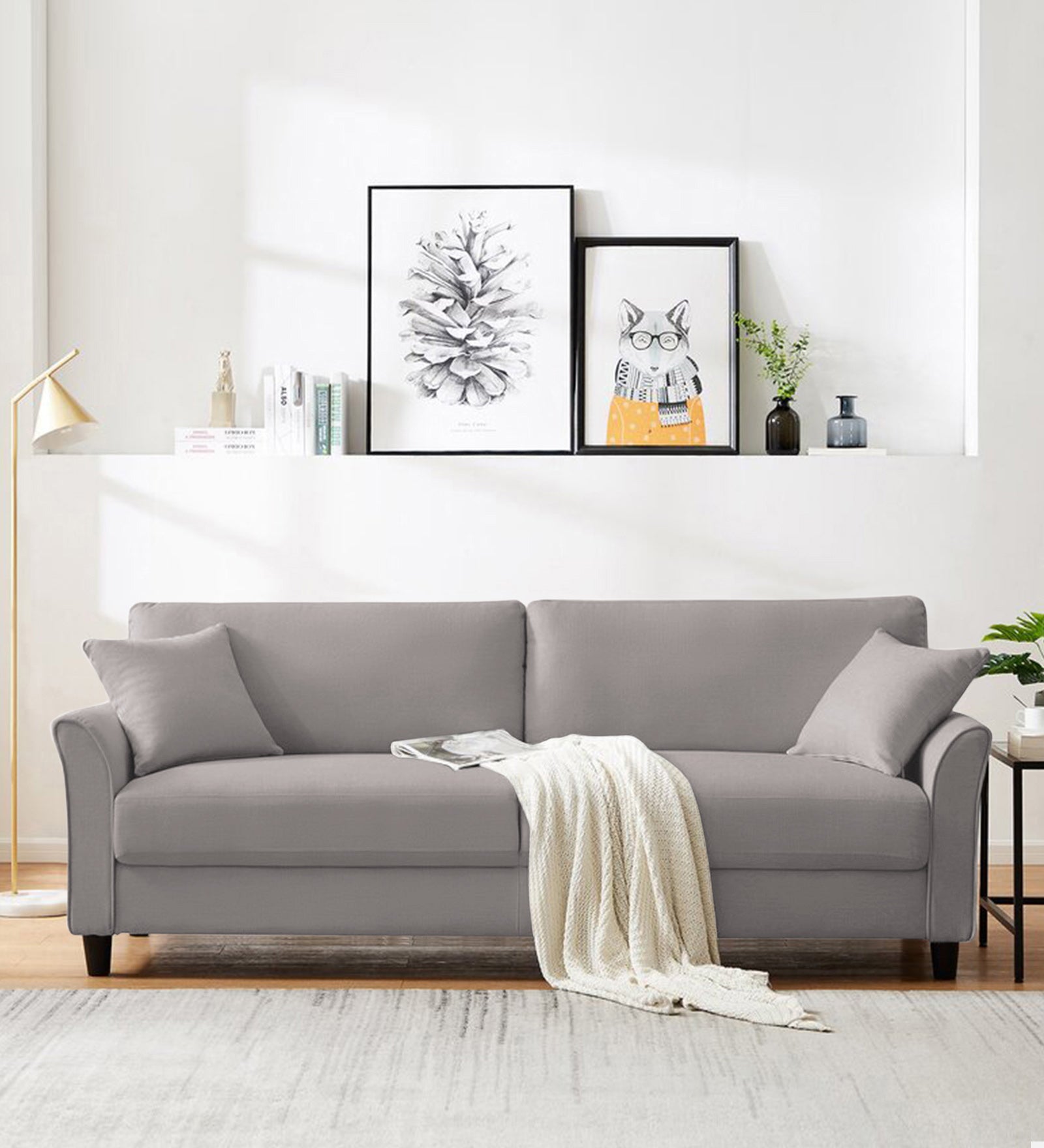 Daroo Velvet 3 Seater Sofa In Pearl Grey Colour - Febonic Living