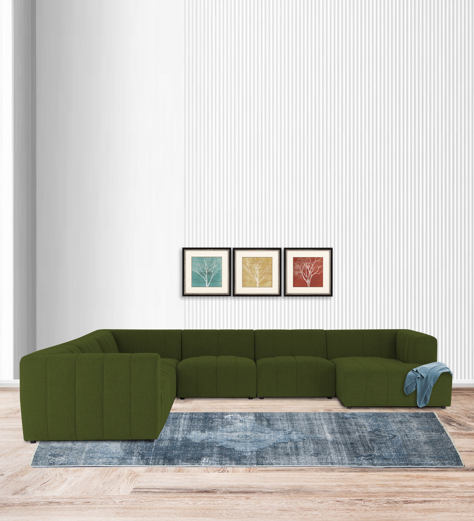 Damo Fabric LHS 8 Seater Corner Sofa In Olive Green Colour - Febonic Living
