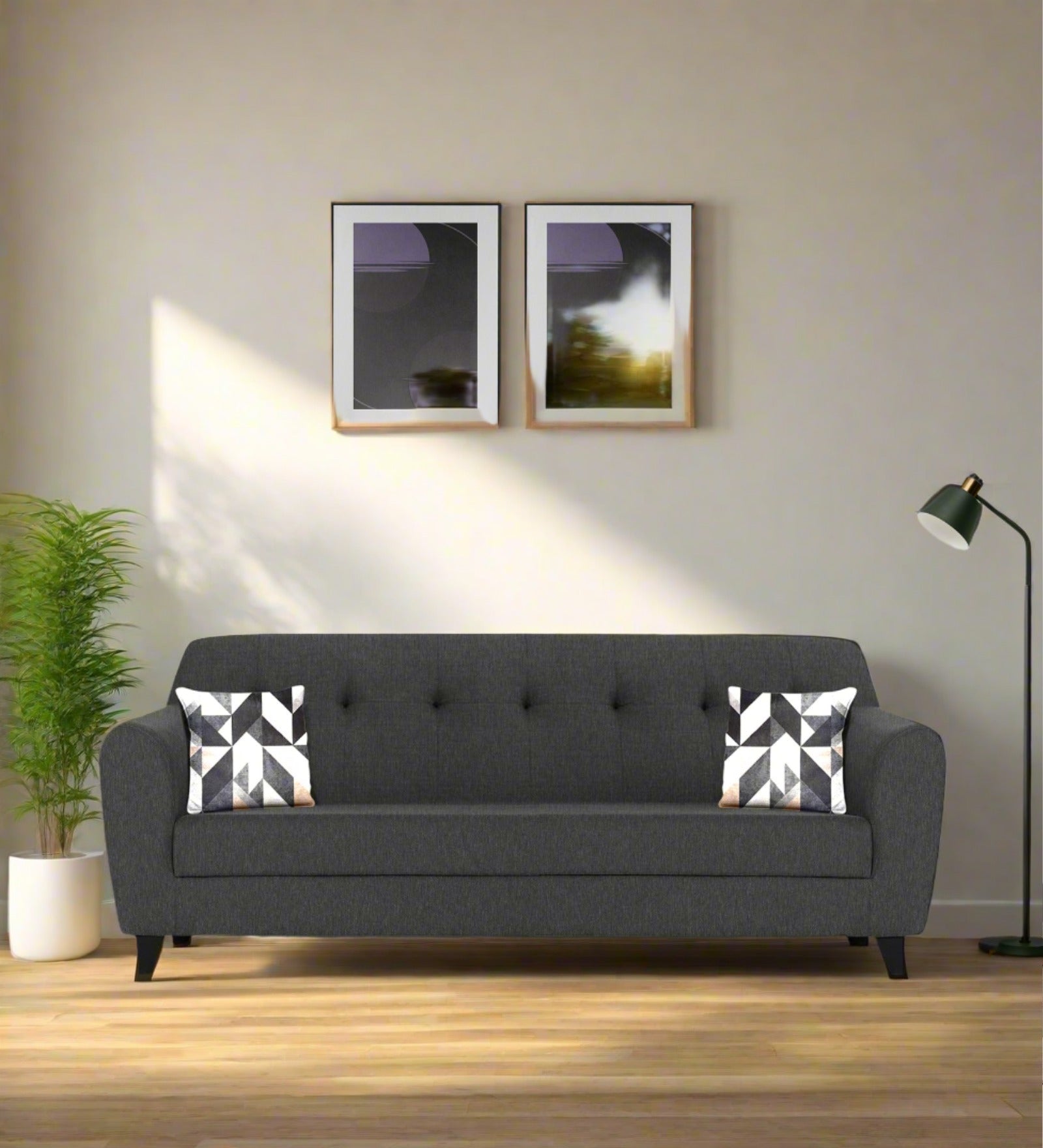 Melaan Fabric 3 Seater Sofa In Charcoal Grey Colour - Febonic Living