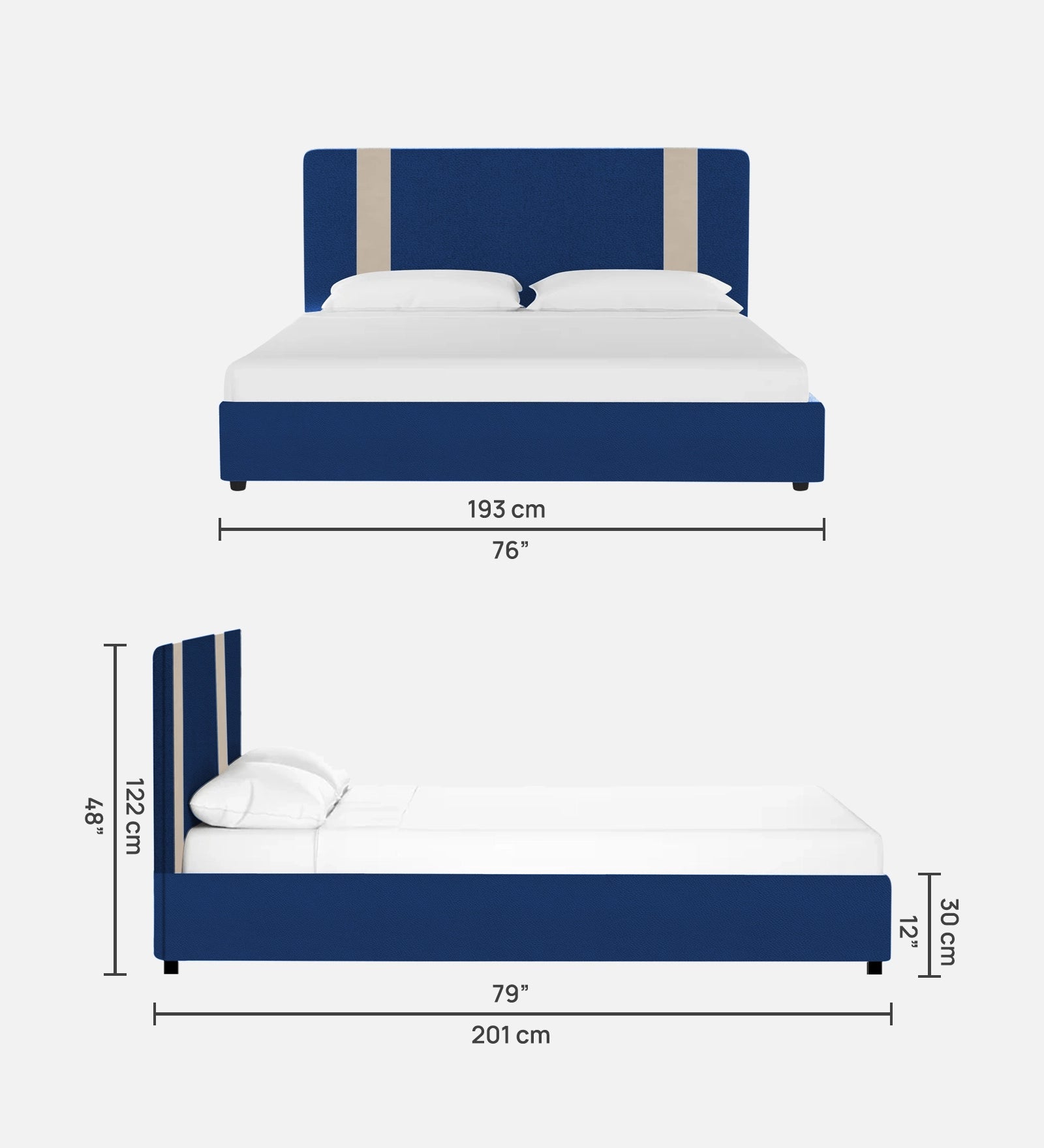 Alisha Leather King Size Bed in Blue Colour - Febonic Living