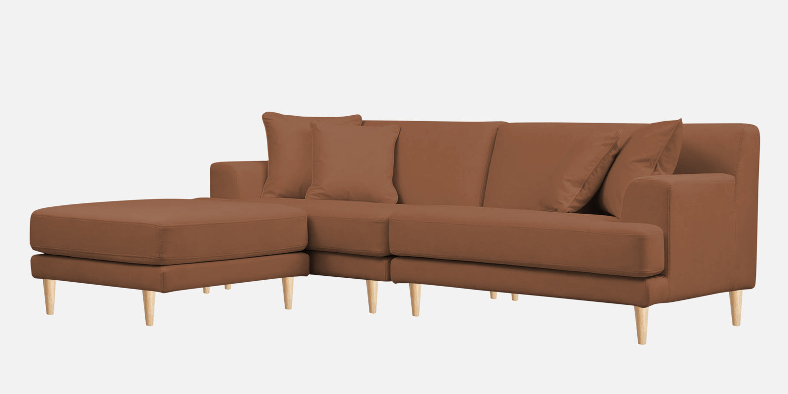 Woody Fabric RHS Sectional Sofa (3+Lounger) In Caramel Beige Colour - Febonic Living