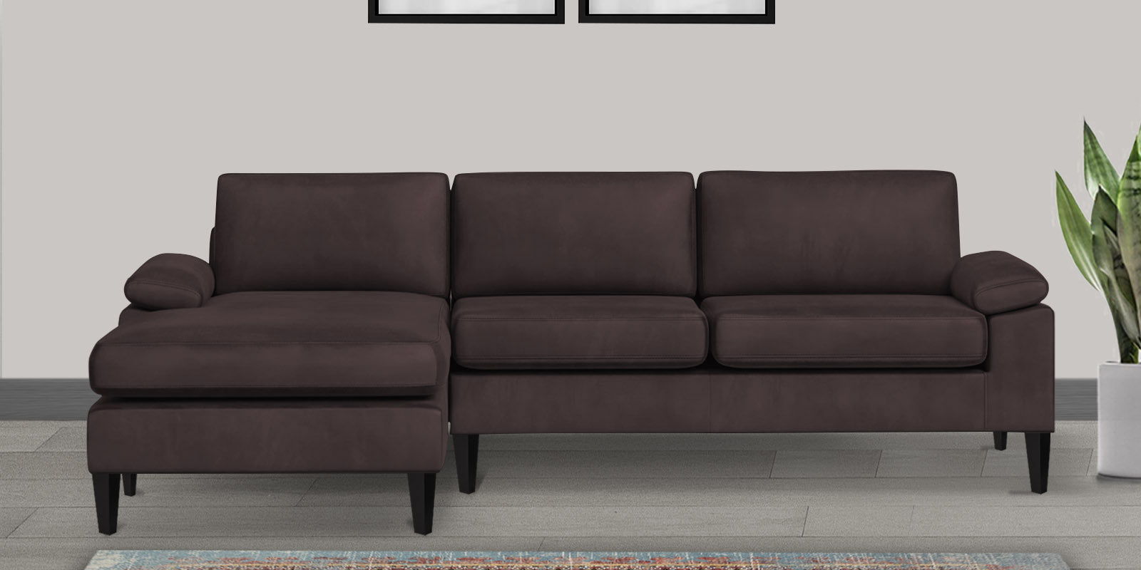 Vegas Velvet RHS Sectional Sofa (3+Lounger) In Mocha Brown Colour - Febonic Living