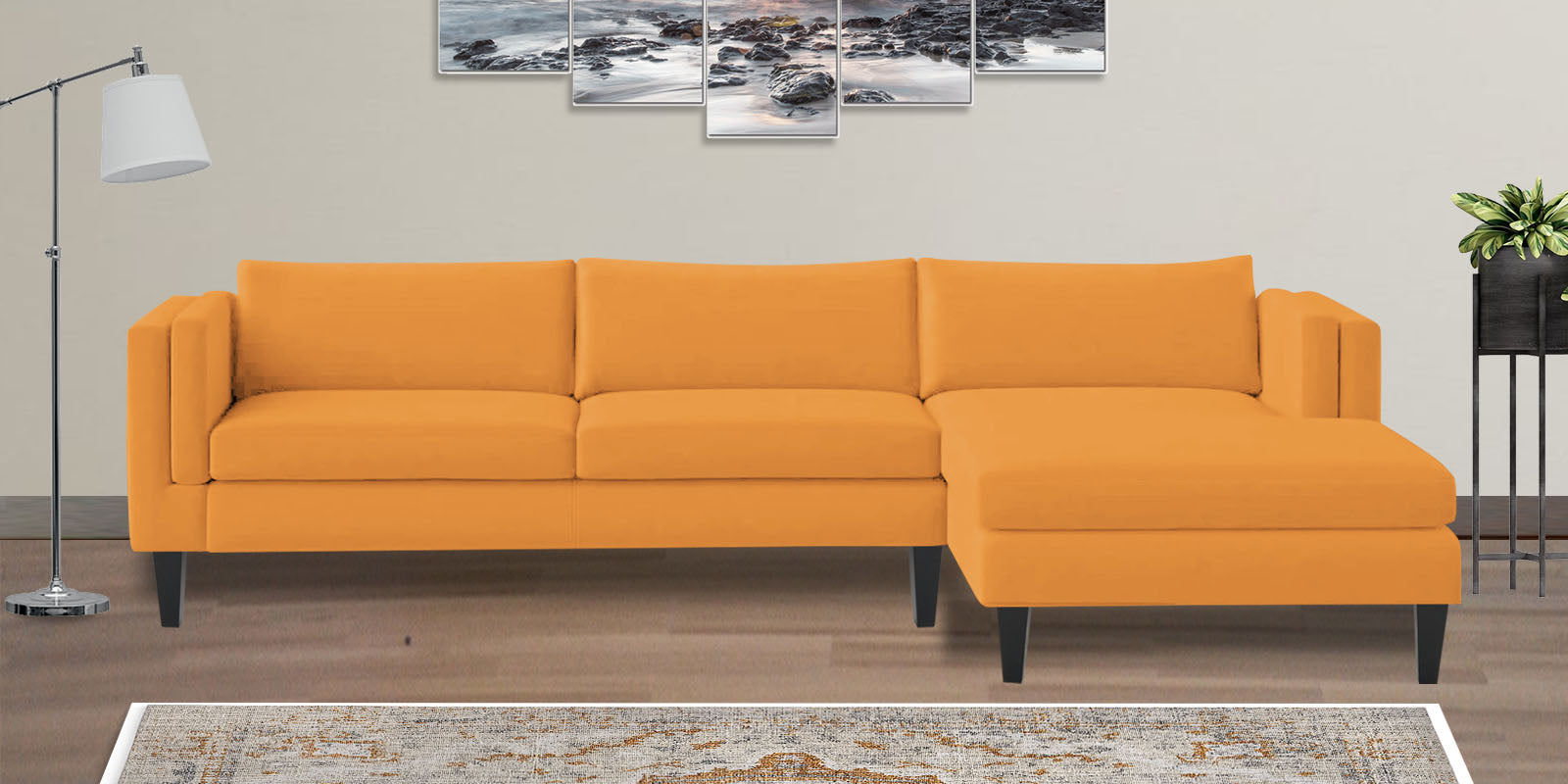 Jasper Velvet LHS Sectional Sofa (3+Lounger) In Tangerine orange Colour - Febonic Living