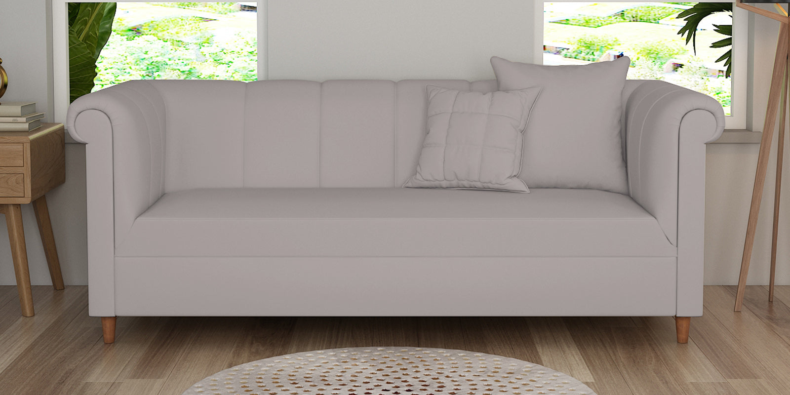 Rubi Velvet 3 Seater Sofa In Pearl Grey Colour - Febonic Living