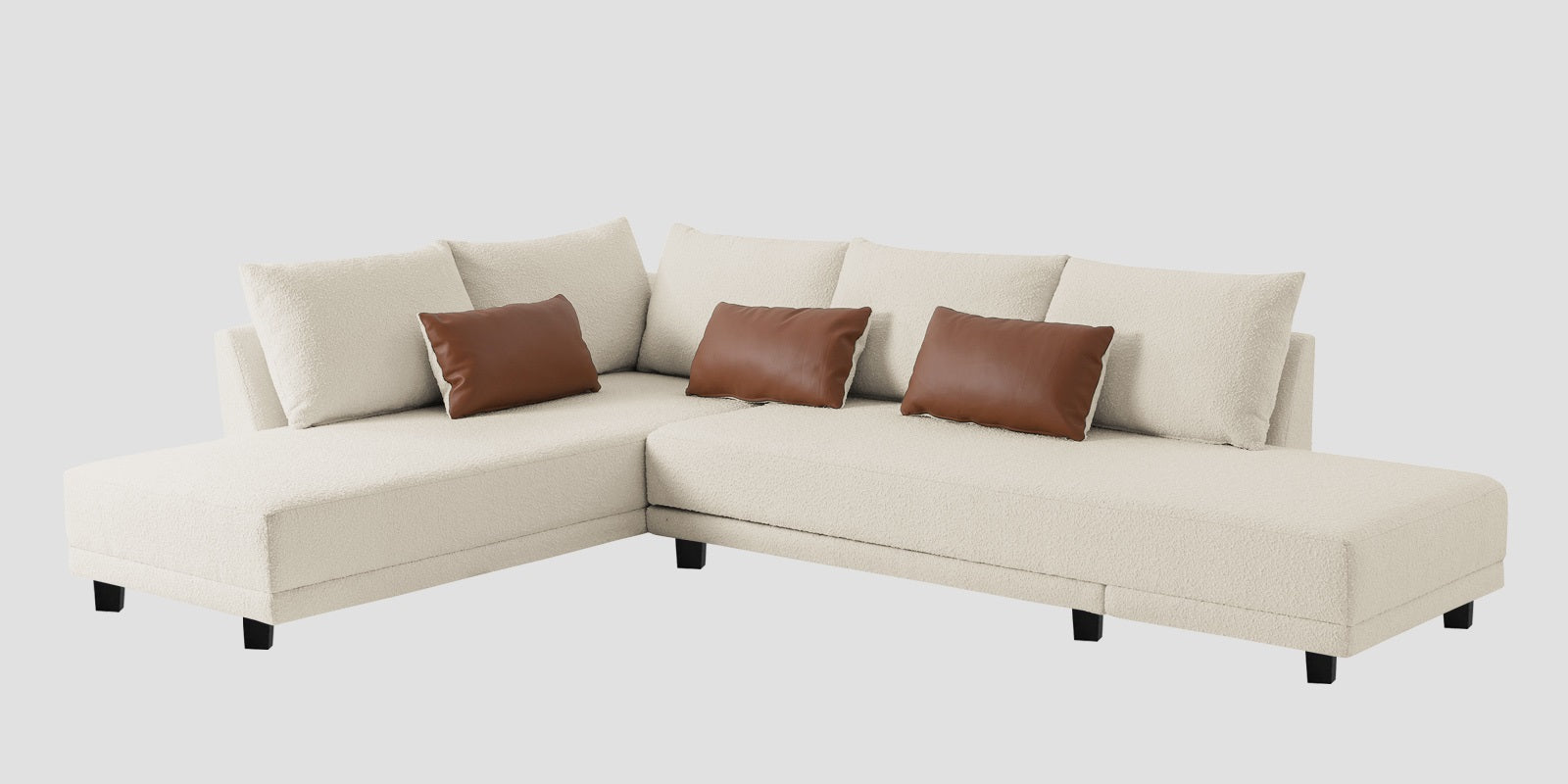 Ira Boucle Fabric RHS 6 Seater Convertible Sofa Cum Bed In Shell White Colour - Febonic Living