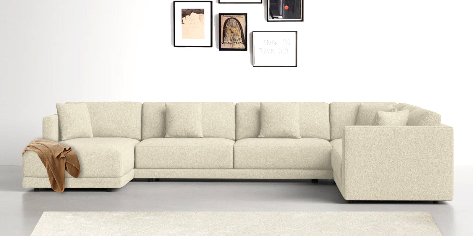 Carlin Fabric RHS 8 Seater Sectional Sofa In Ivory Beige Colour - Febonic Living
