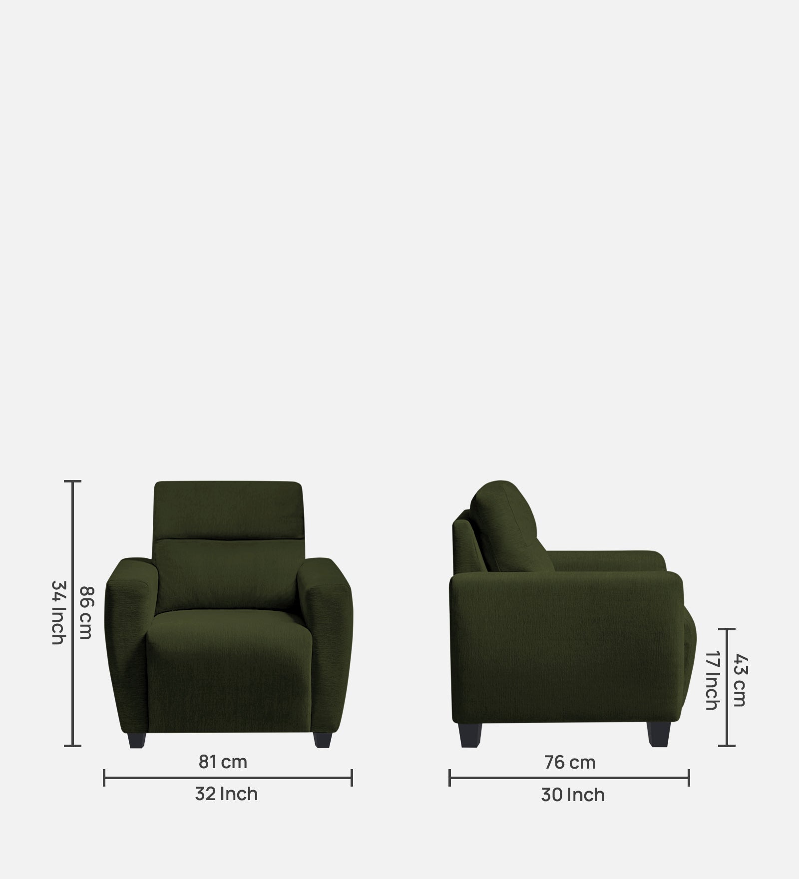 Bakadi Fabric 1 Seater Sofa In Olive Green Colour - Febonic Living