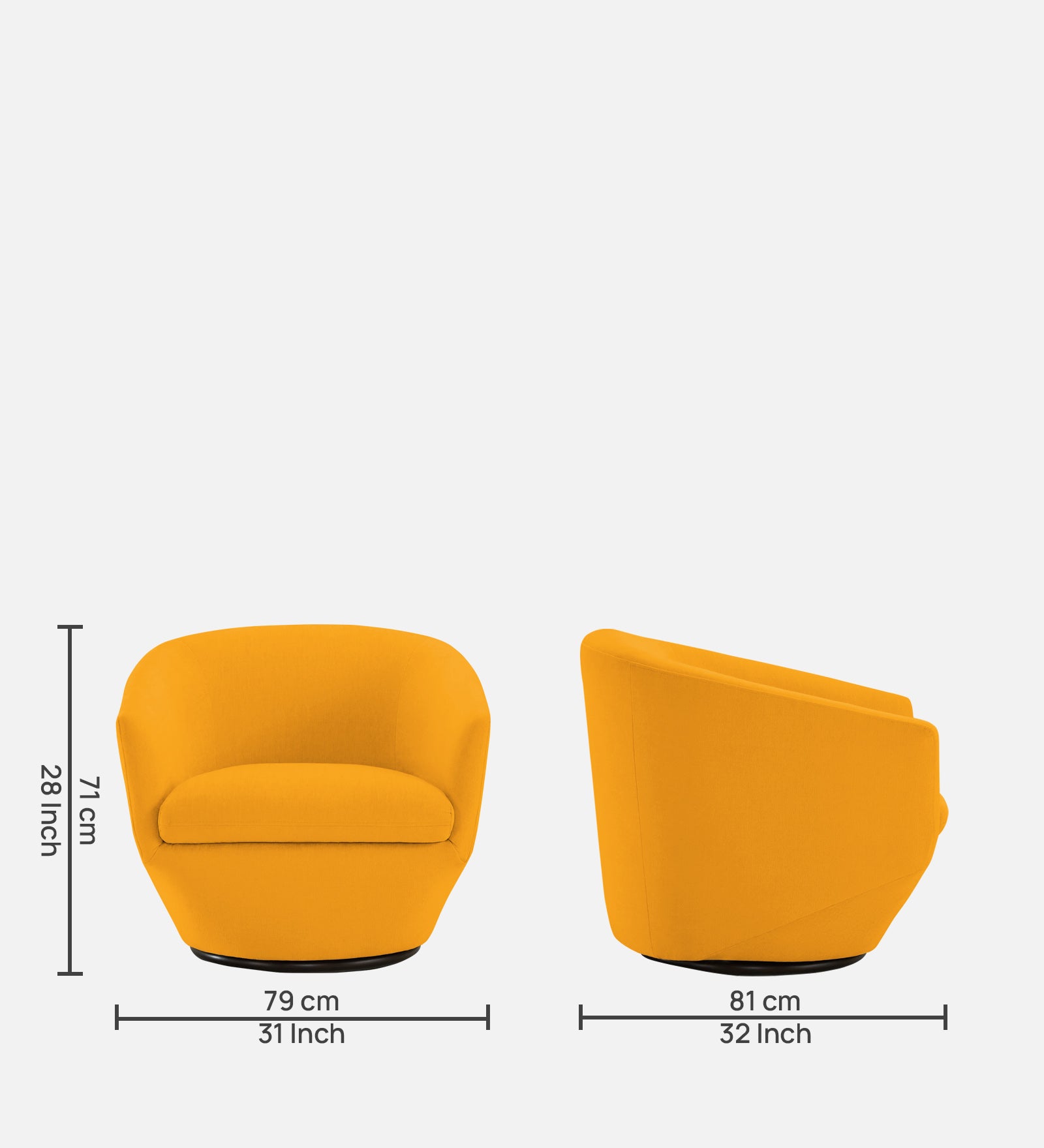 Haddie Velvet Swivel Chair In Safforn Yellow Colour - Febonic Living
