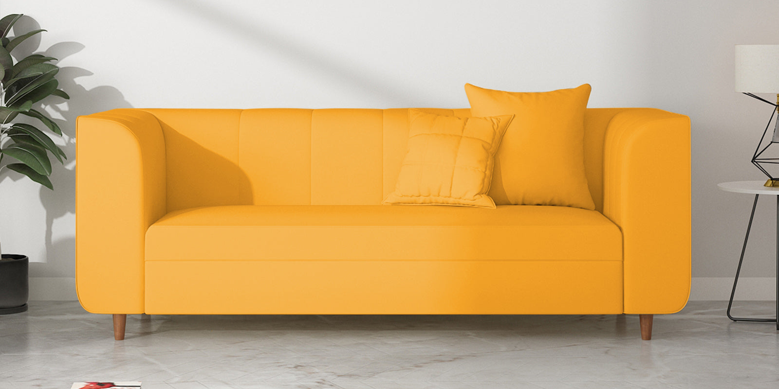 Sumo Velvet 3 Seater Sofa In Safforn Yellow Colour - Febonic Living