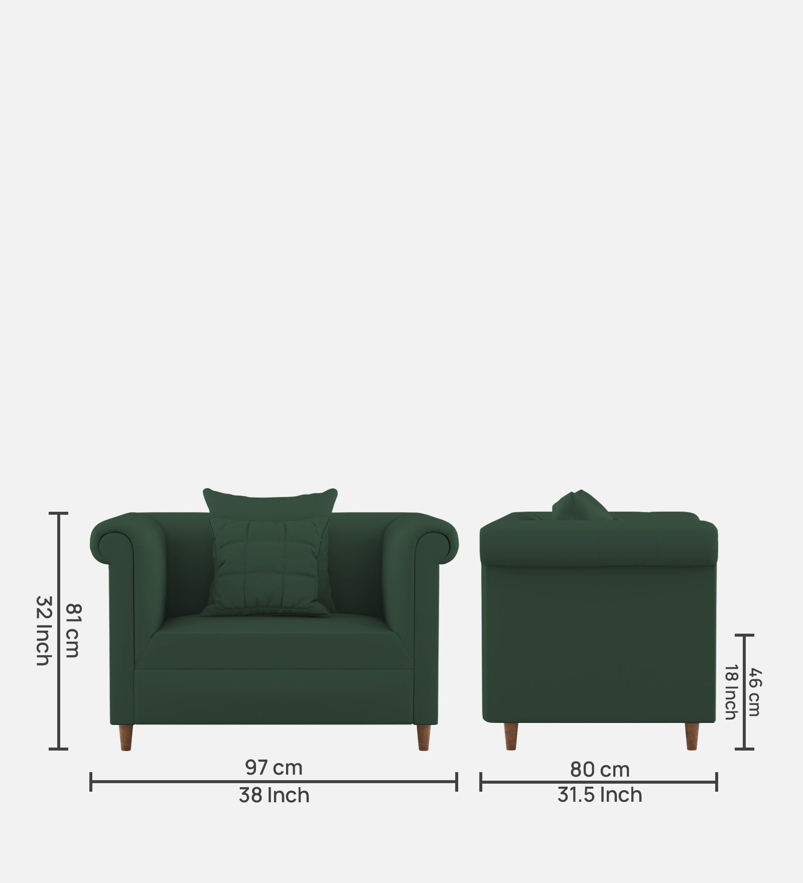 Rubi Velvet 1 Seater Sofa In Amazon Green Colour - Febonic Living