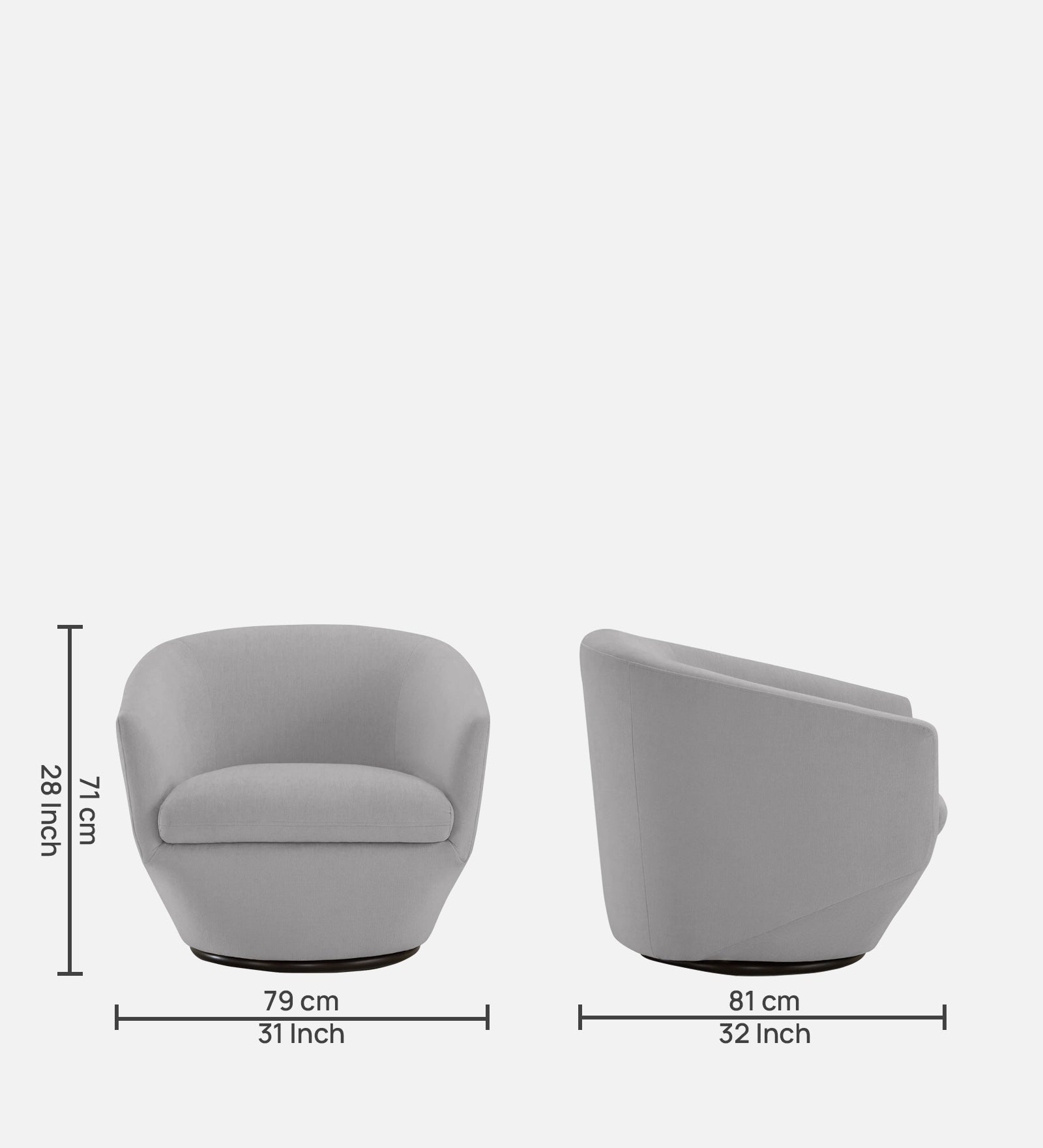 Haddie Velvet Swivel Chair In Light Grey Colour - Febonic Living