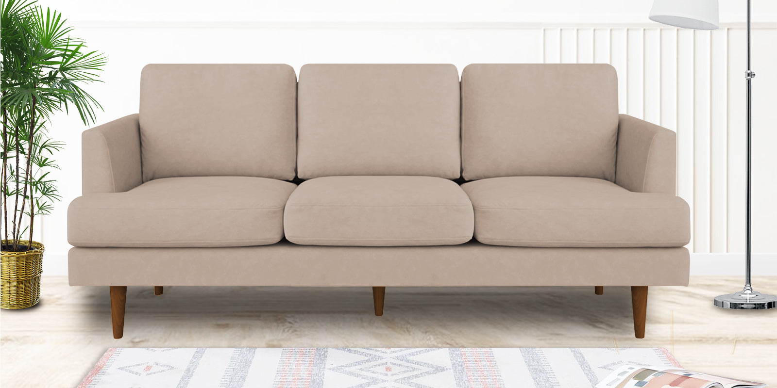 Motra Velvet 3 Seater Sofa In Camel Beige Colour - Febonic Living