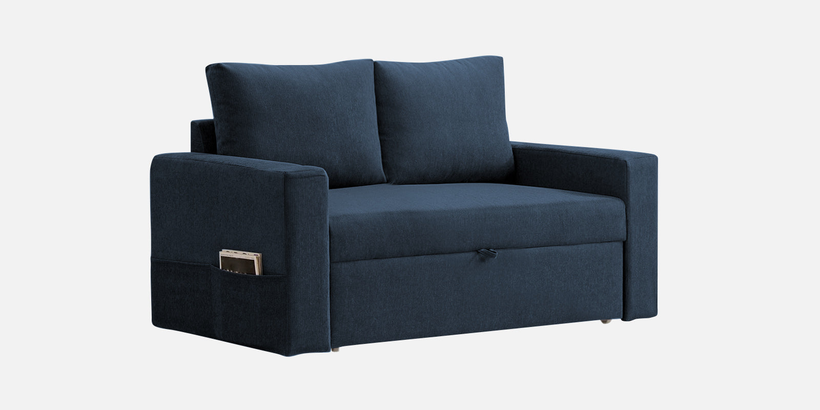 Kara Fabric 2 Seater Pull Out Sofa Cum Bed In Denim Blue Colour - Febonic Living
