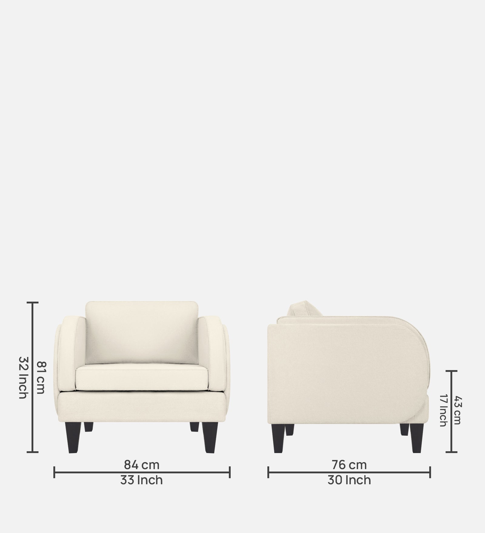 Siddy Fabric 1 Seater Sofa In Ivory Cream Colour - Febonic Living