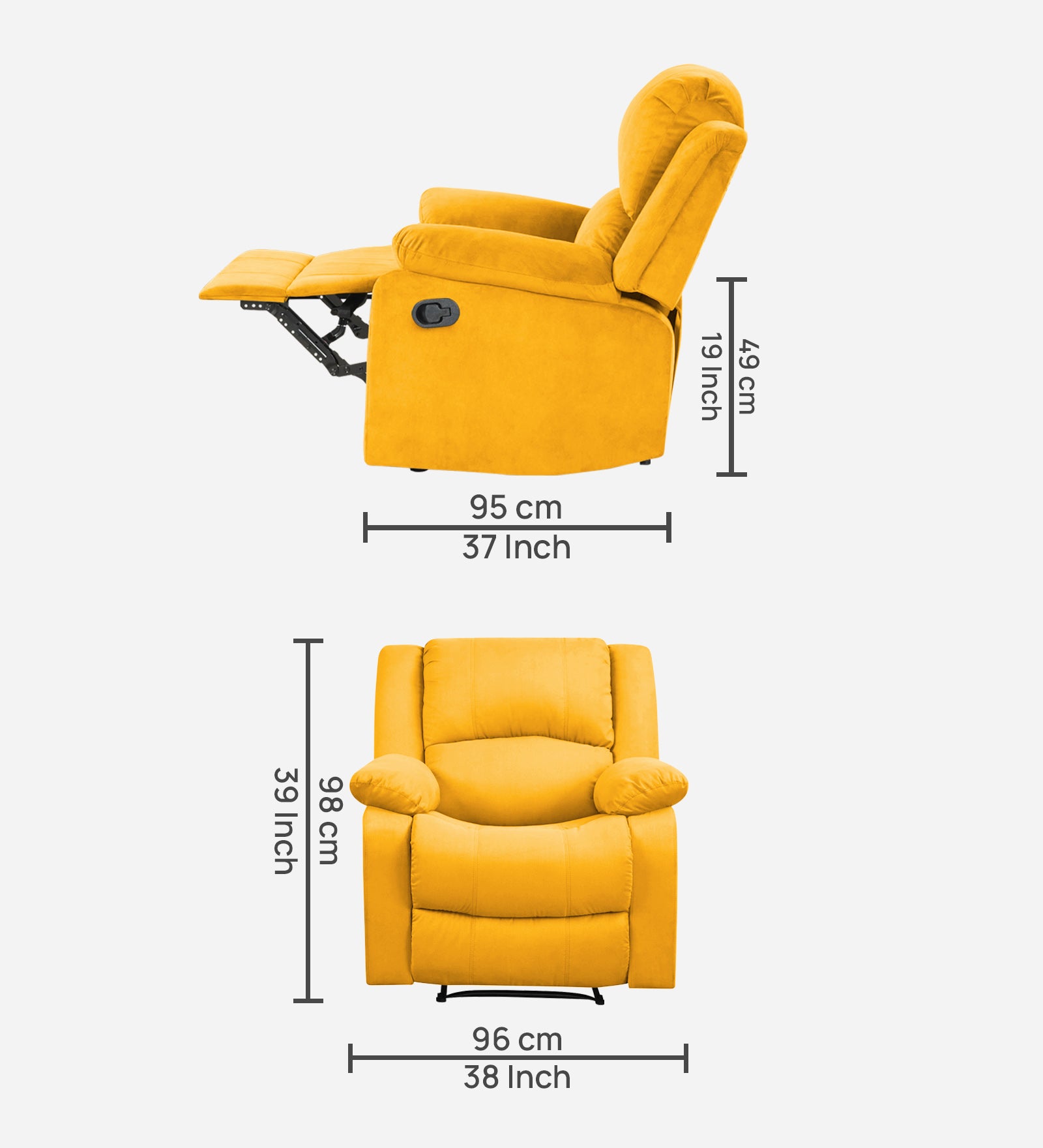 Henry Fabric 1 Seater Manual Recliner In Bold Yellow Colour - Febonic Living