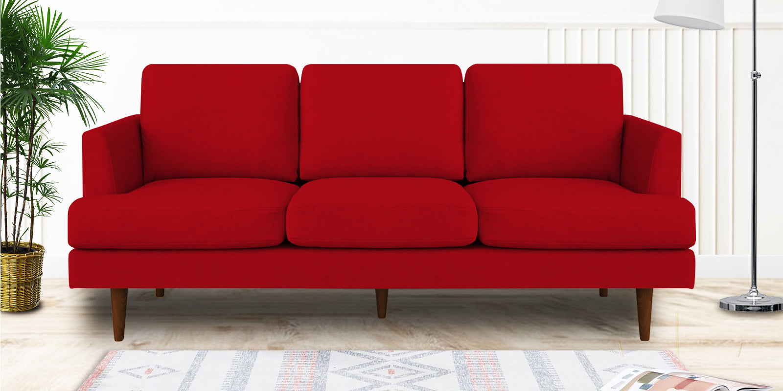 Motra Velvet 3 Seater Sofa In Berry Maroon Colour