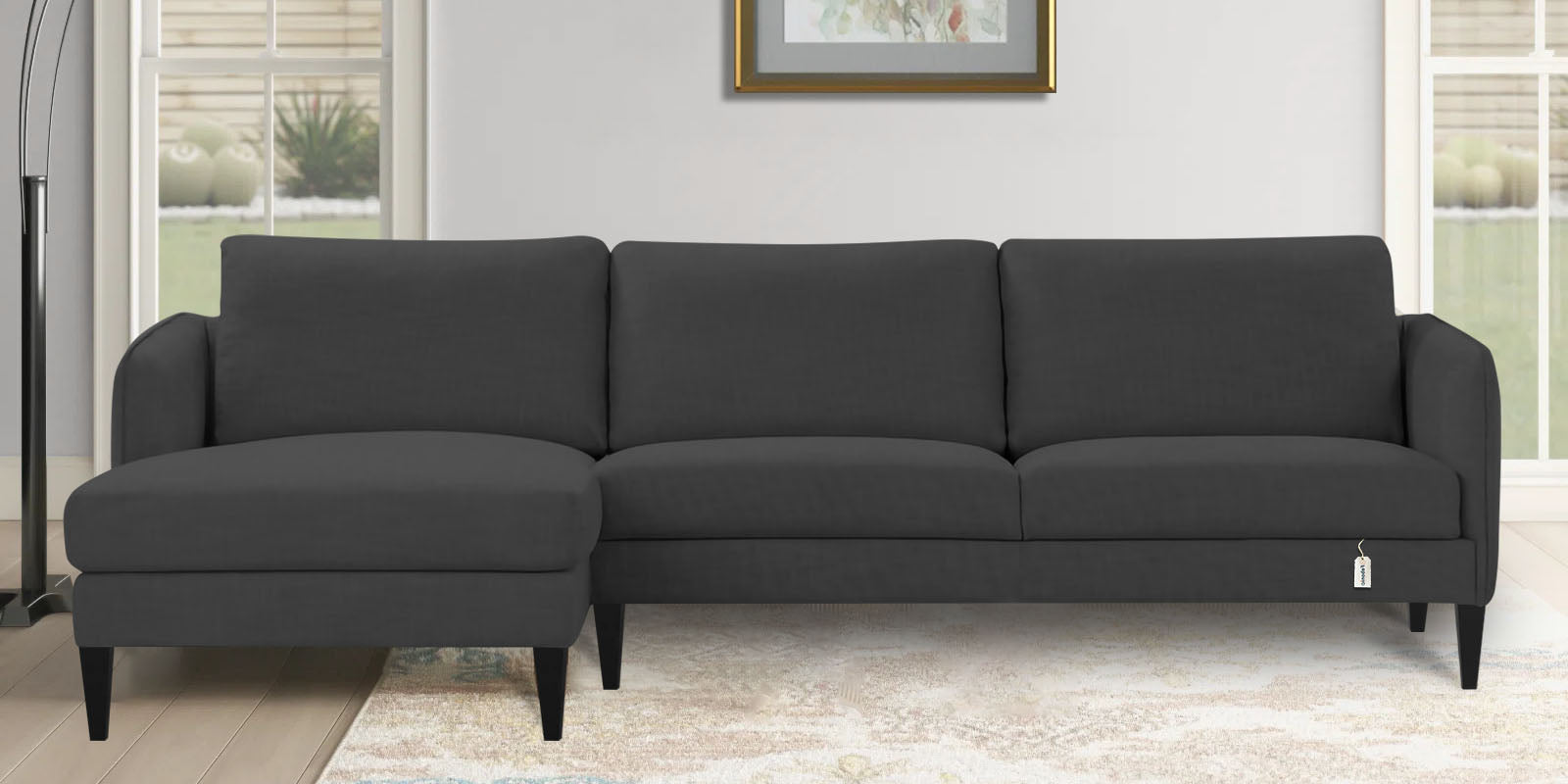 Piku Fabric RHS Sectional Sofa (3+Lounger) In Charcoal Grey Colour - Febonic Living
