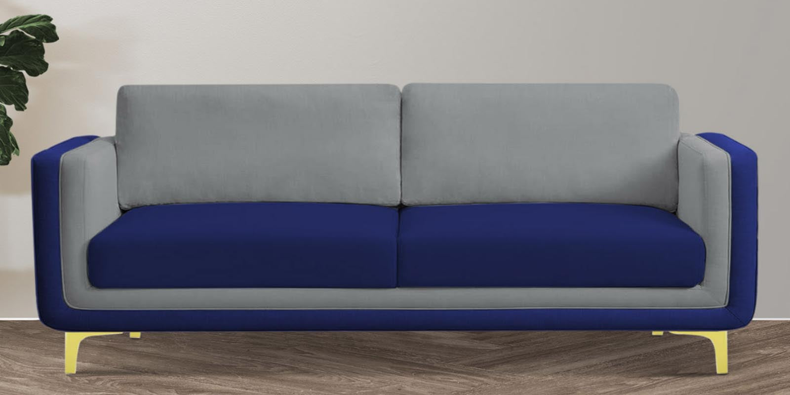 Visky Velvet 3 Seater Sofa in Pearl Grey-Indigo Blue Colour
