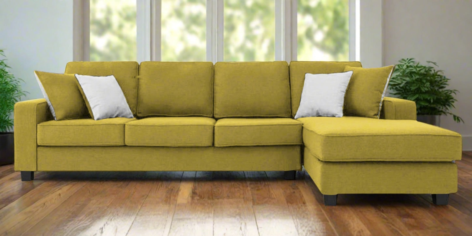 Ladybug Fabric LHS Sectional Sofa (3+Lounger) In Parrot Green Colour - Febonic Living