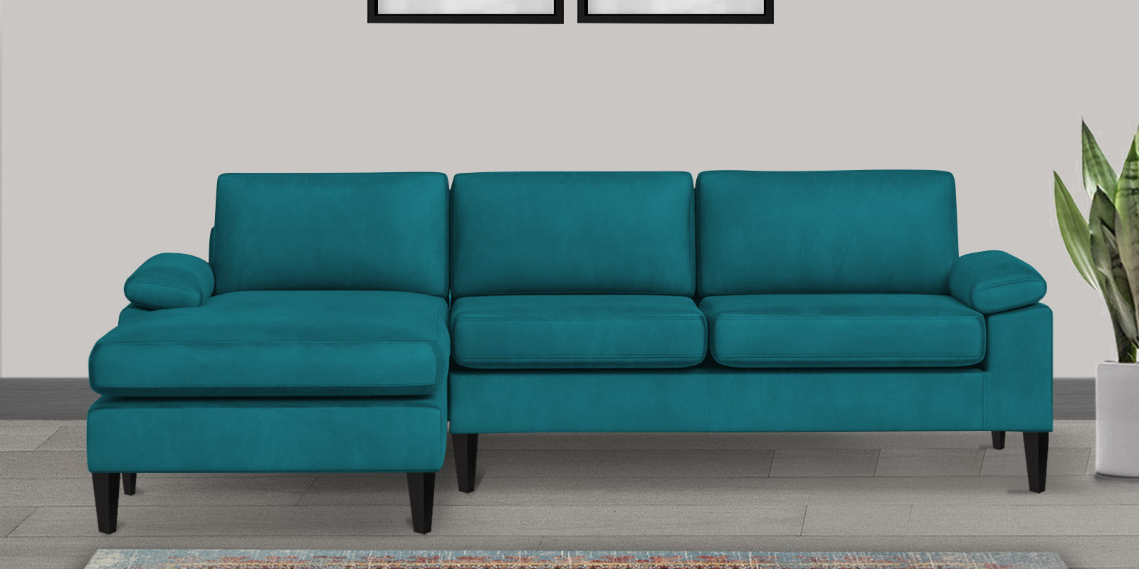 Vegas Velvet RHS Sectional Sofa (3+Lounger) In Pine Green Colour - Febonic Living