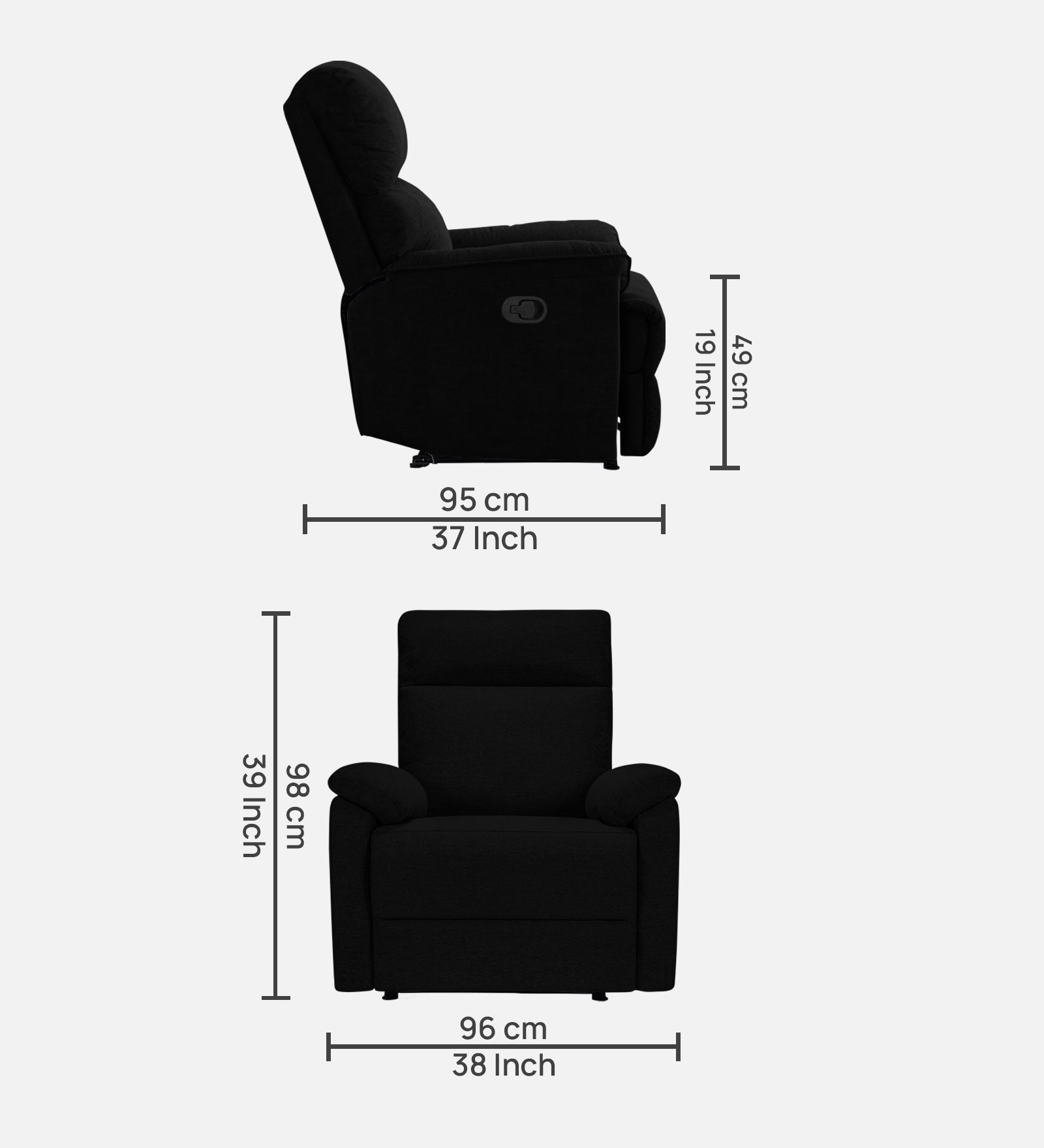 Abby Fabric 1 Seater Manual Recliner In Zed Black Colour - Febonic Living
