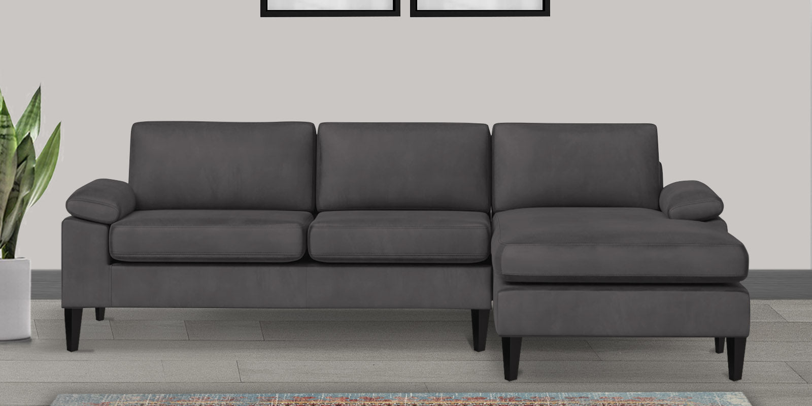 Vegas Velvet LHS Sectional Sofa (3+Lounger) In Davy Grey Colour - Febonic Living