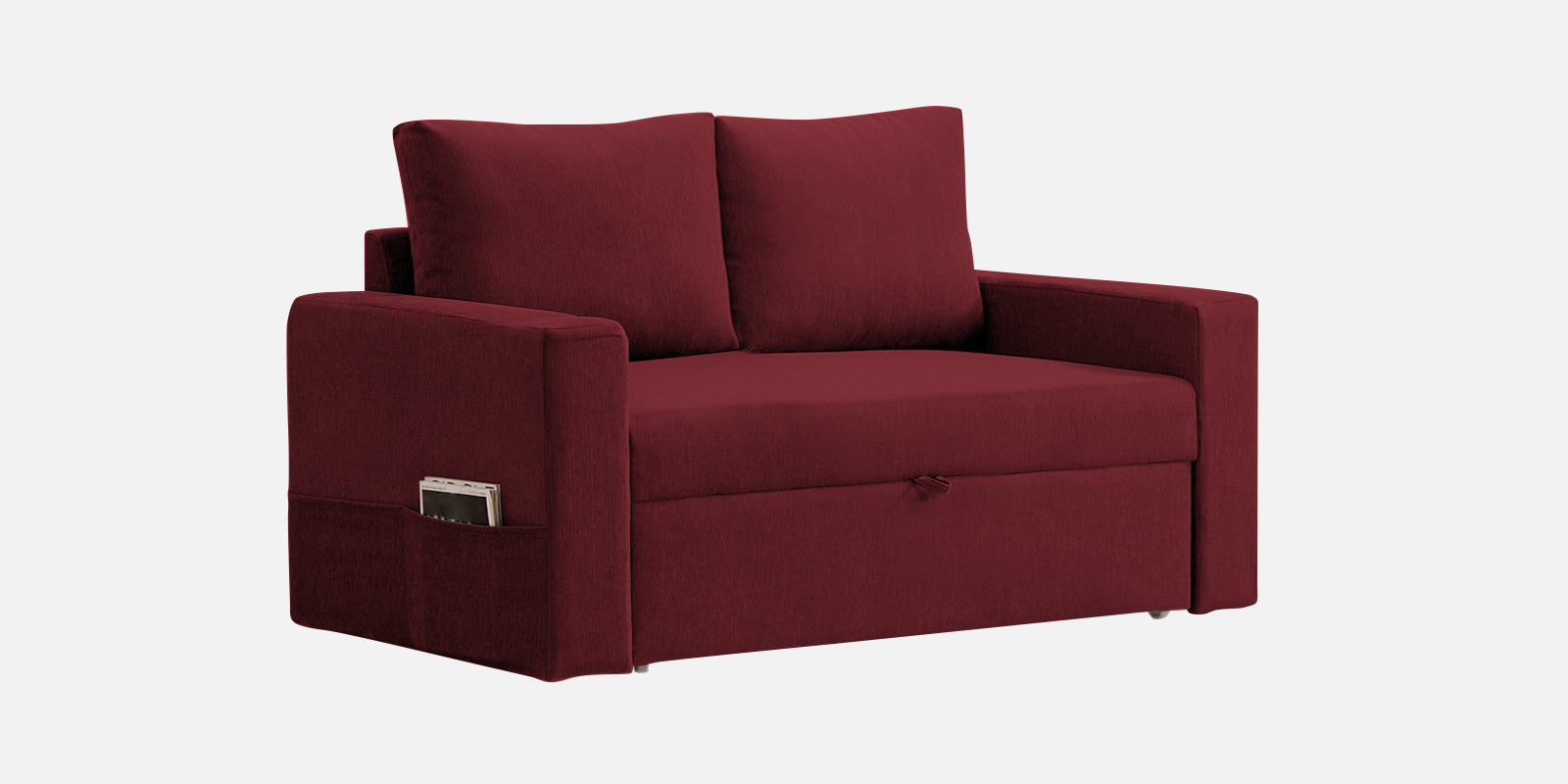 Kara Fabric 2 Seater Pull Out Sofa Cum Bed In Blood Maroon Colour - Febonic Living