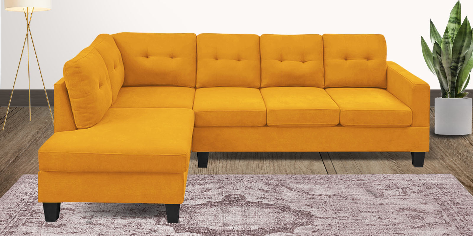 Thomas Fabric RHS Sectional Sofa (3+Lounger) In Bold Yellow Colour - Febonic Living