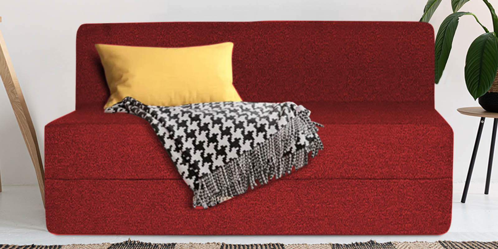 Fleepy Fabric 2 Seater Foldable Sofa Cum Bed In Blood Maroon Colour - Febonic Living