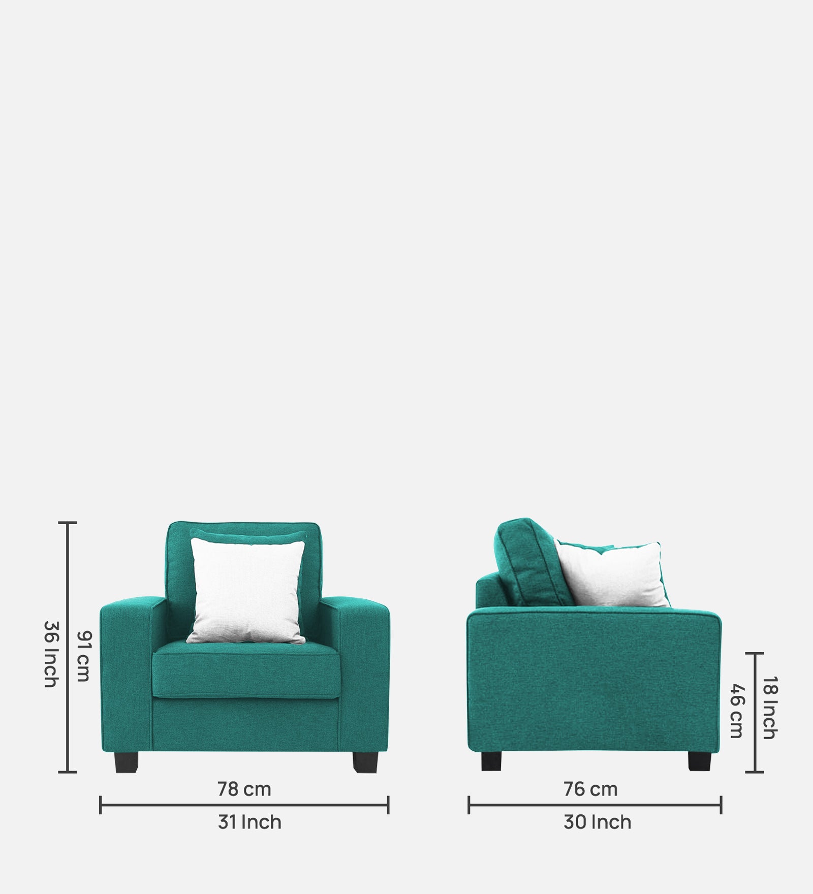Ladybug Fabric 1 Seater Sofa In Sea Green Colour - Febonic Living