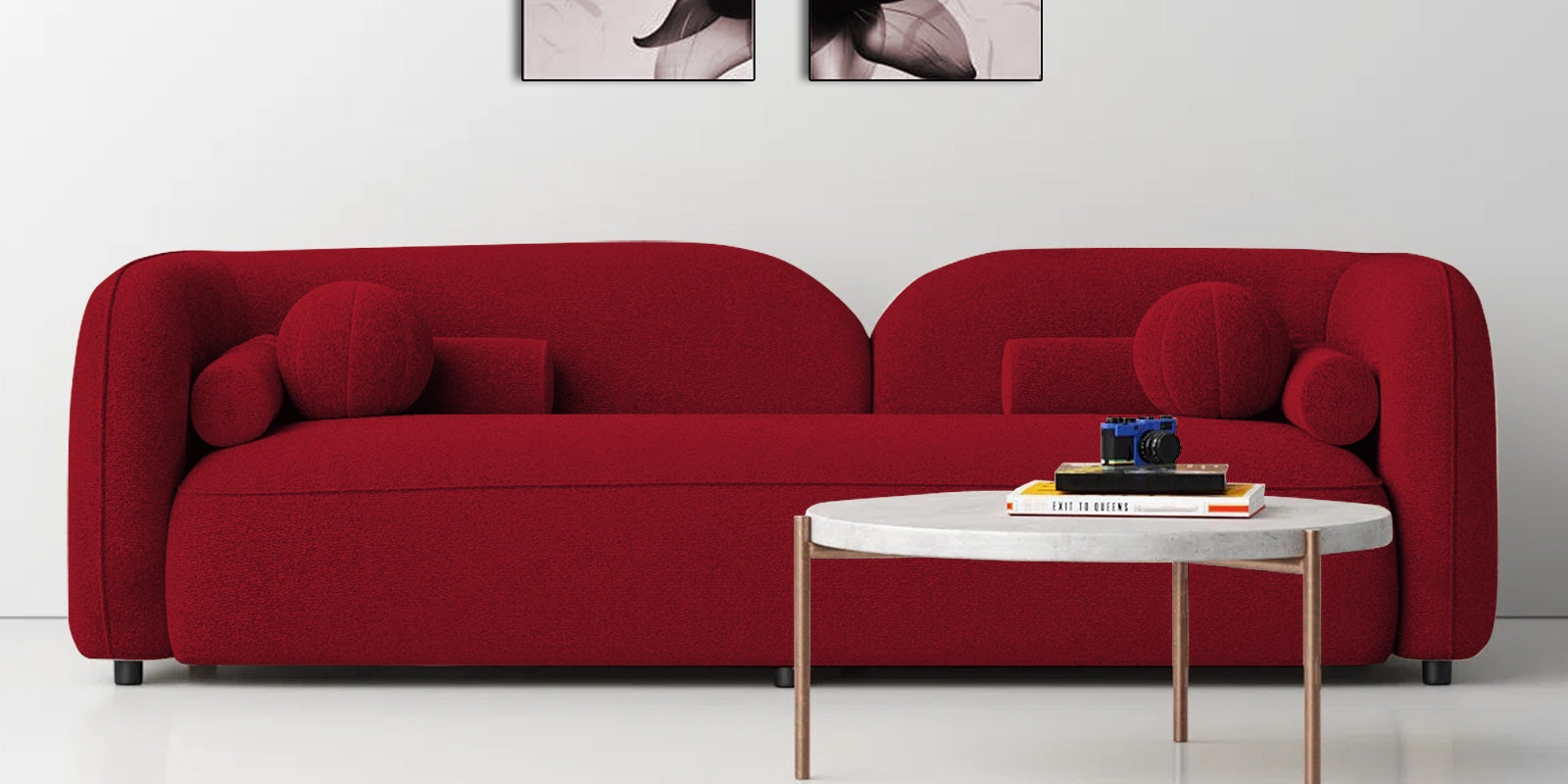 Corny Boucle Fabric 3 Seater Sofa In Candy Red Colour - Febonic Living