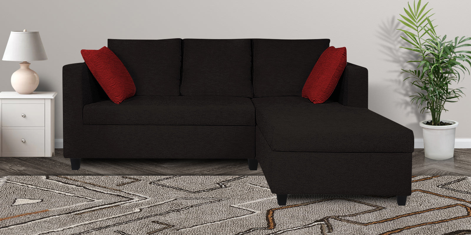 Nebula Fabric LHS Sectional Sofa (2+Lounger) In Cara Brown Colour - Febonic Living