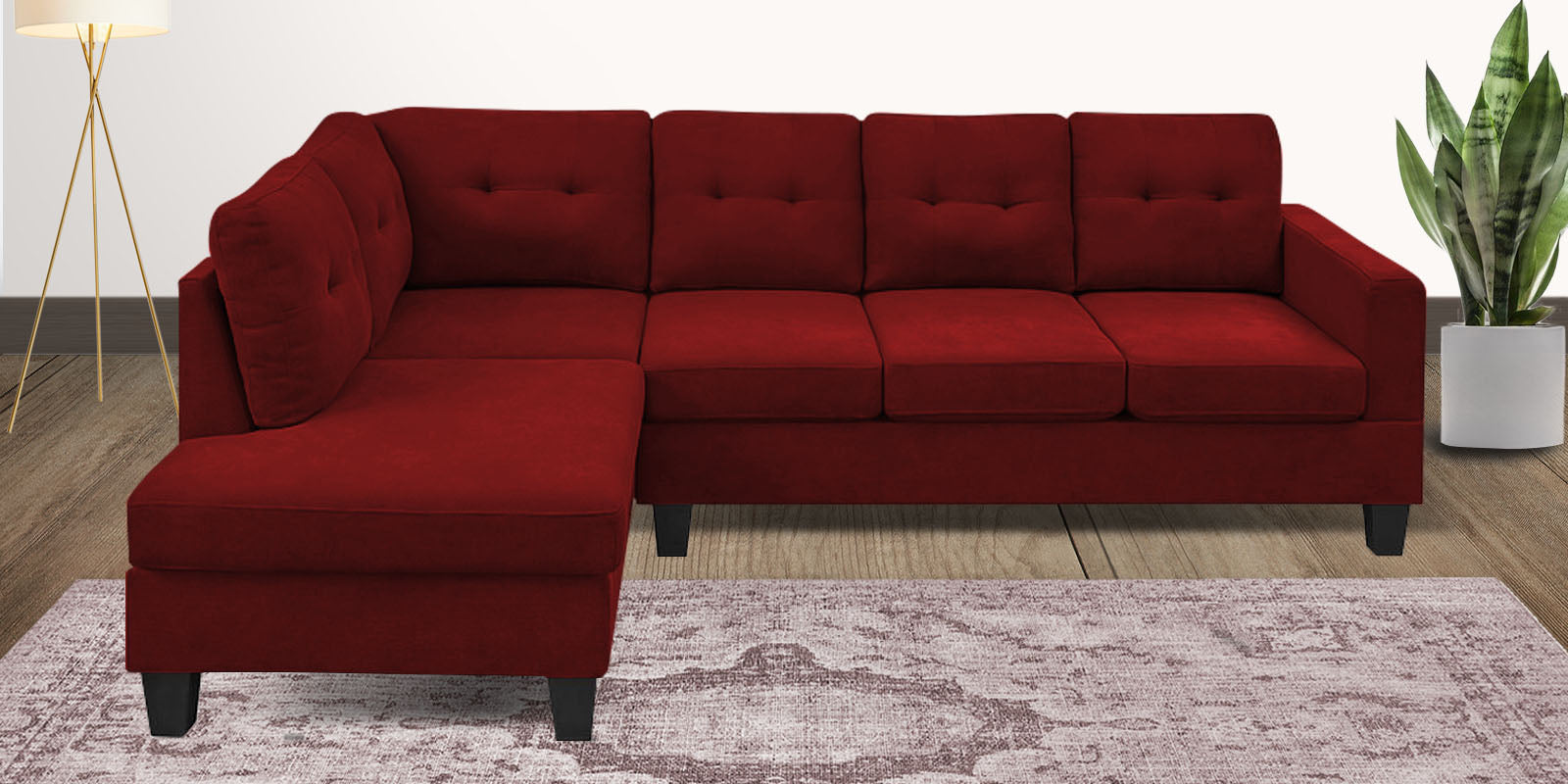 Thomas Fabric RHS Sectional Sofa (3+Lounger) In Blood Maroon Colour - Febonic Living