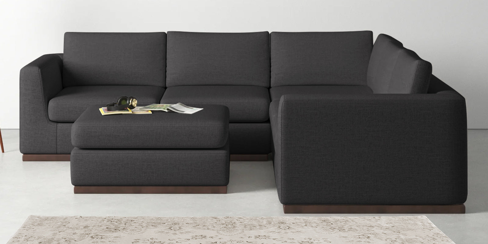 Freedom Velvet 6 Seater RHS Corner Sofa In Davy Grey Colour With Ottoman - Febonic Living