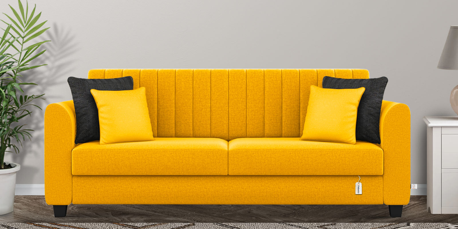 Cosmic Fabric 3 Seater Sofa In Bold Yellow Colour - Febonic Living