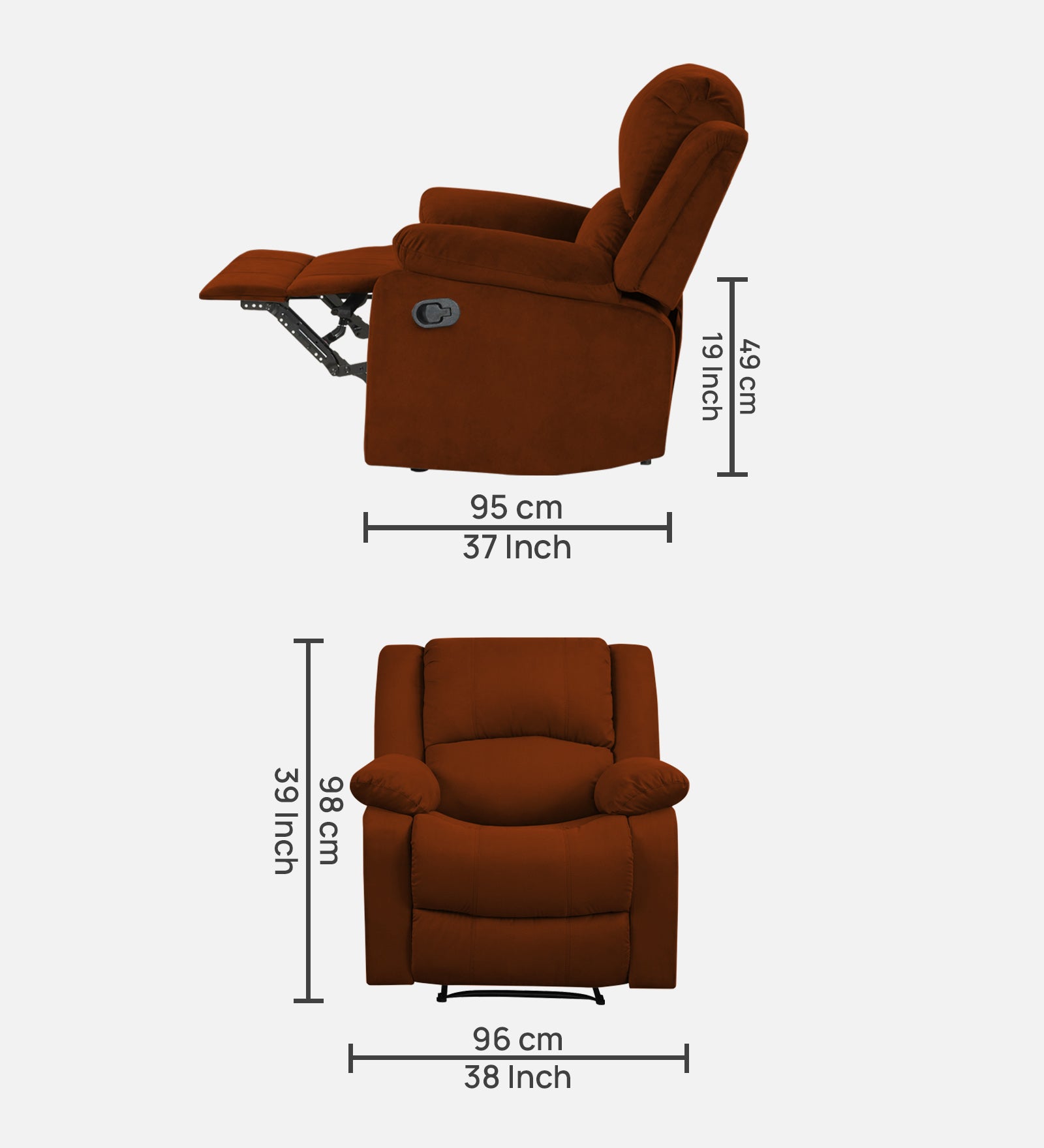 Henry Fabric 1 Seater Manual Recliner In Burnt Orange Colour - Febonic Living