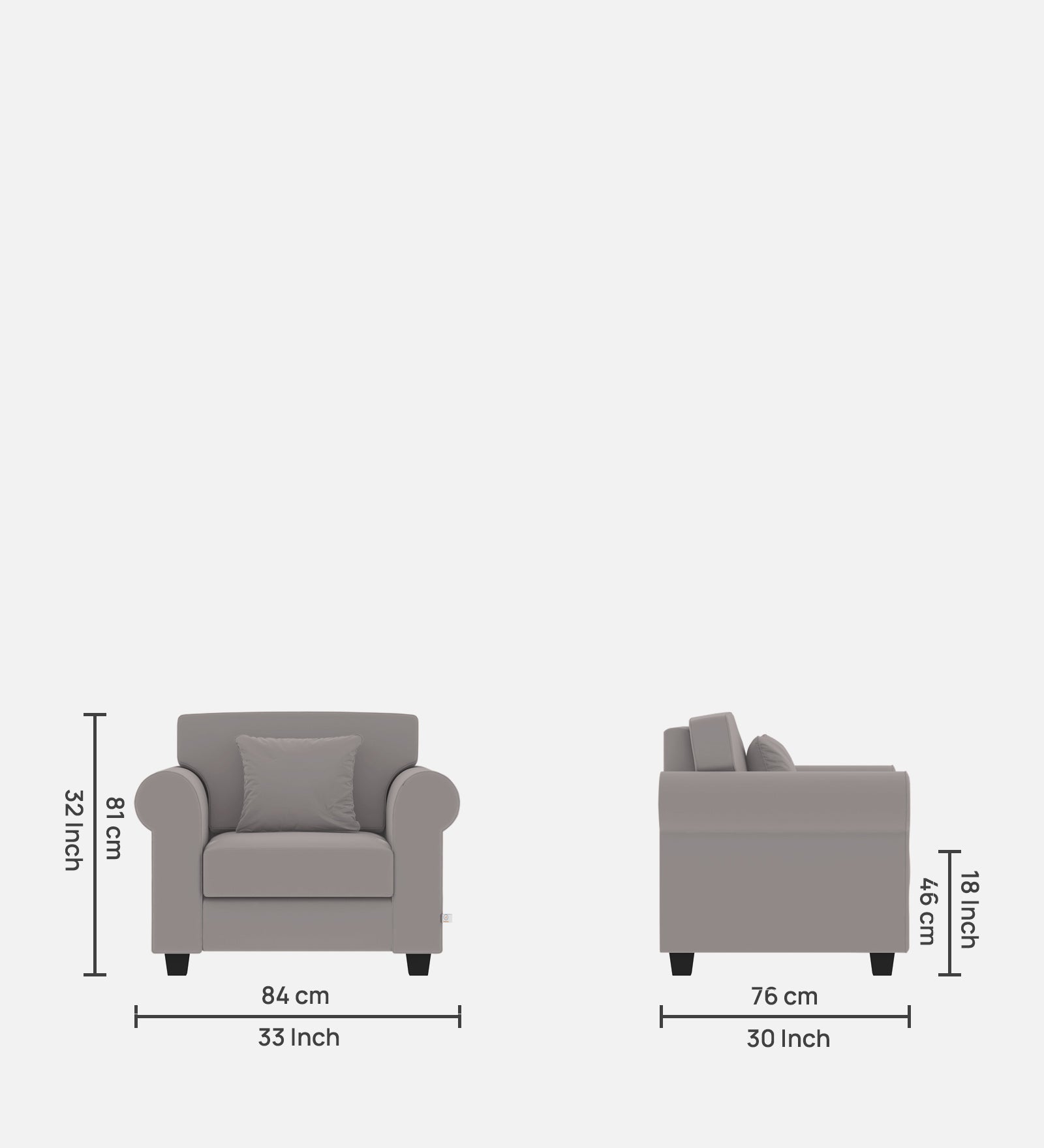 Numonk Velvet 1 Seater Sofa In Pearl Grey Colour - Febonic Living