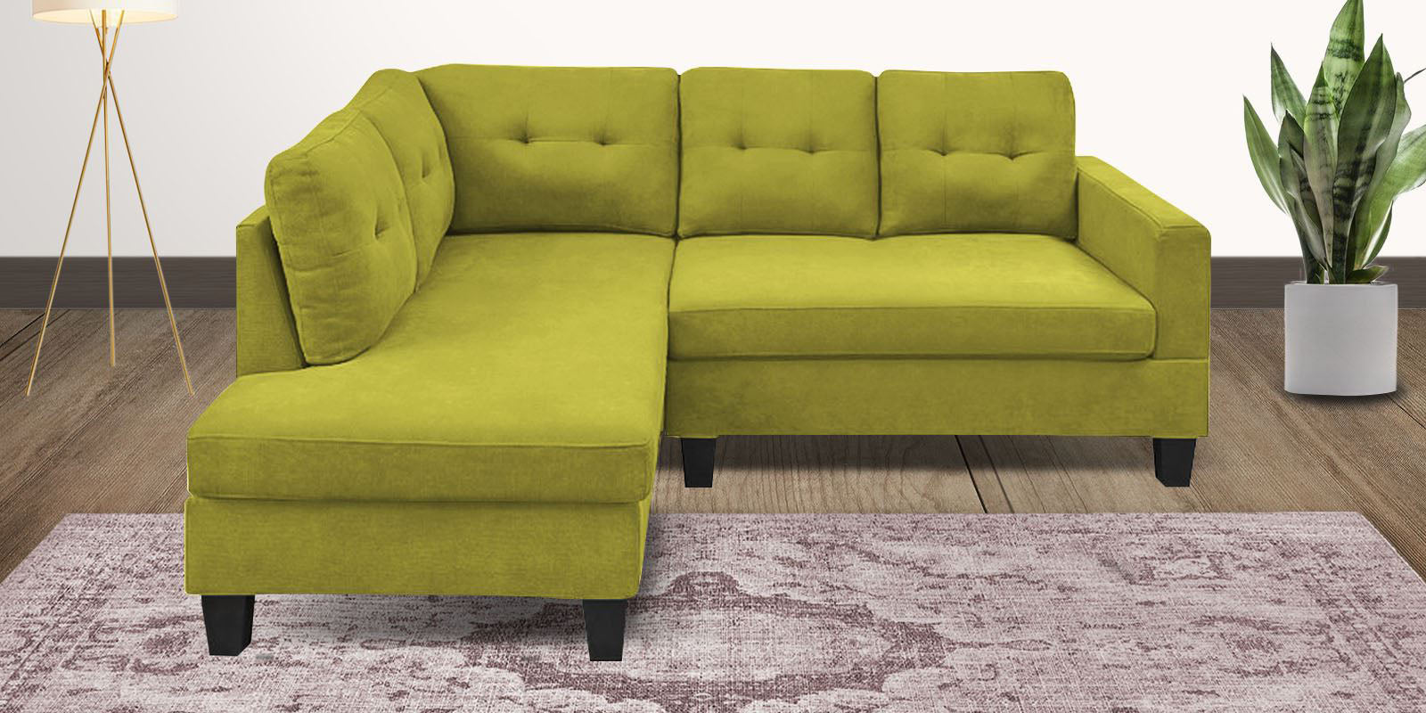 Thomas Fabric RHS Sectional Sofa (2+Lounger) In Parrot Green Colour - Febonic Living