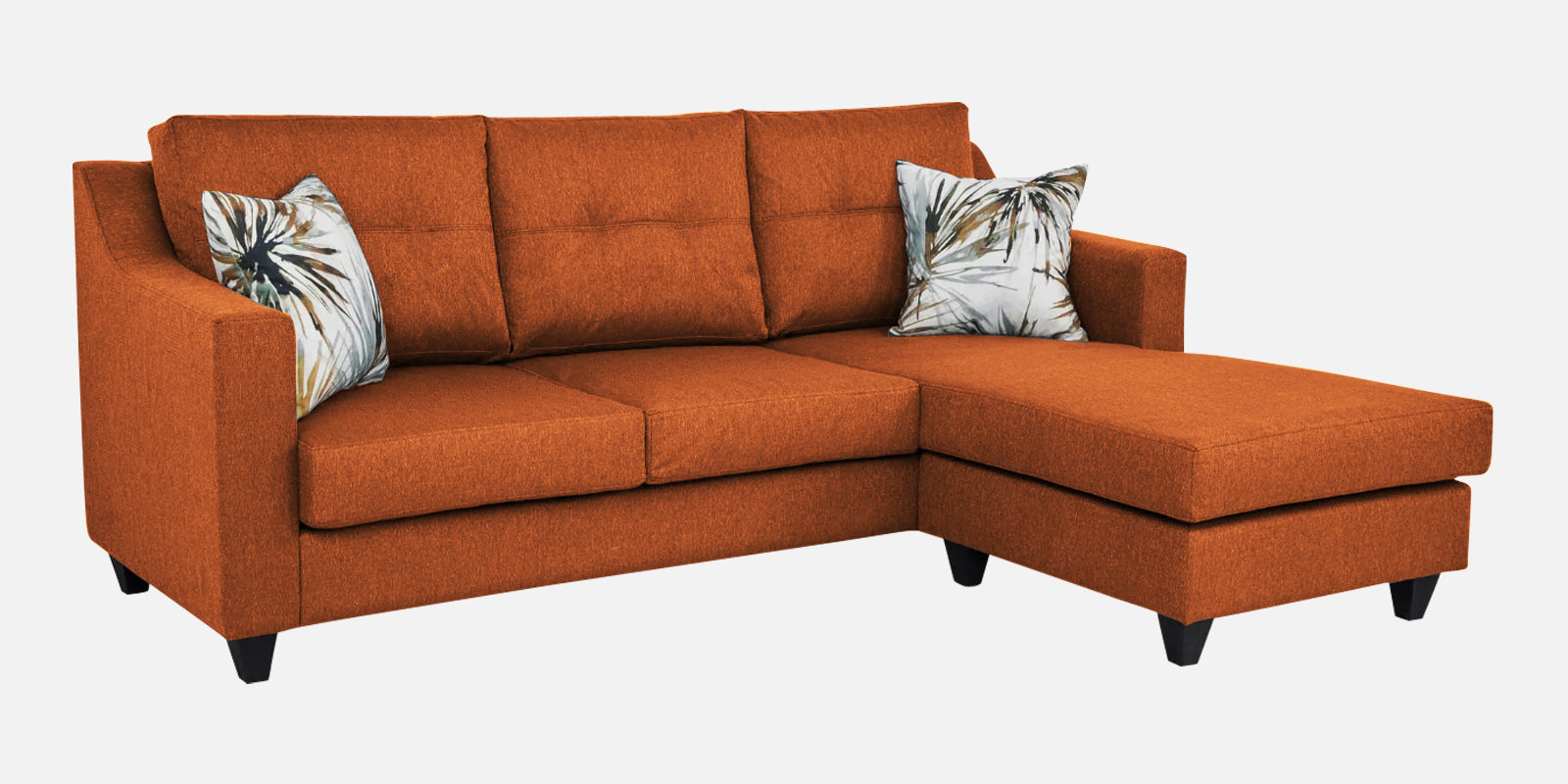 Welly Fabric LHS Sectional Sofa (2+Lounger) In Vivid Orange Colour - Febonic Living