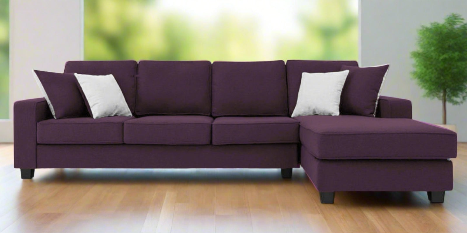 Ladybug Fabric LHS Sectional Sofa (3+Lounger) In Greek Purple Colour - Febonic Living