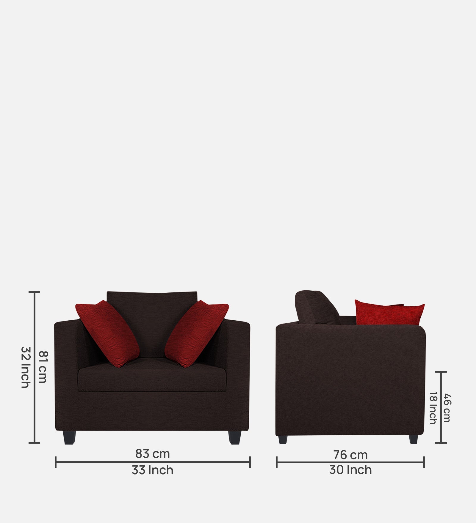 Nuska Fabric 1 Seater Sofa in Dark Brown Colour