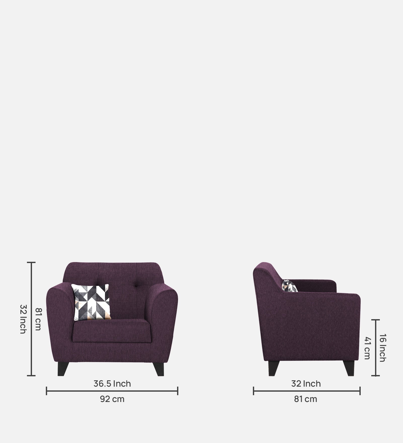 Melaan Fabric 1 Seater Sofa In Greek Purple Colour - Febonic Living