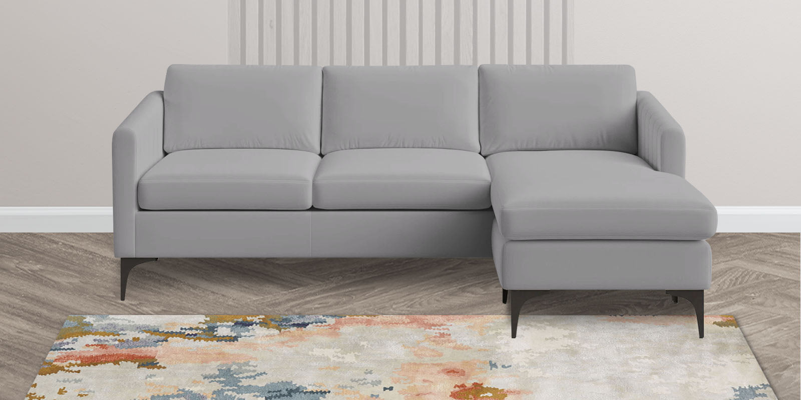Haru Fabric LHS Sectional Sofa (2+Lounger) In Concrete Grey Colour - Febonic Living