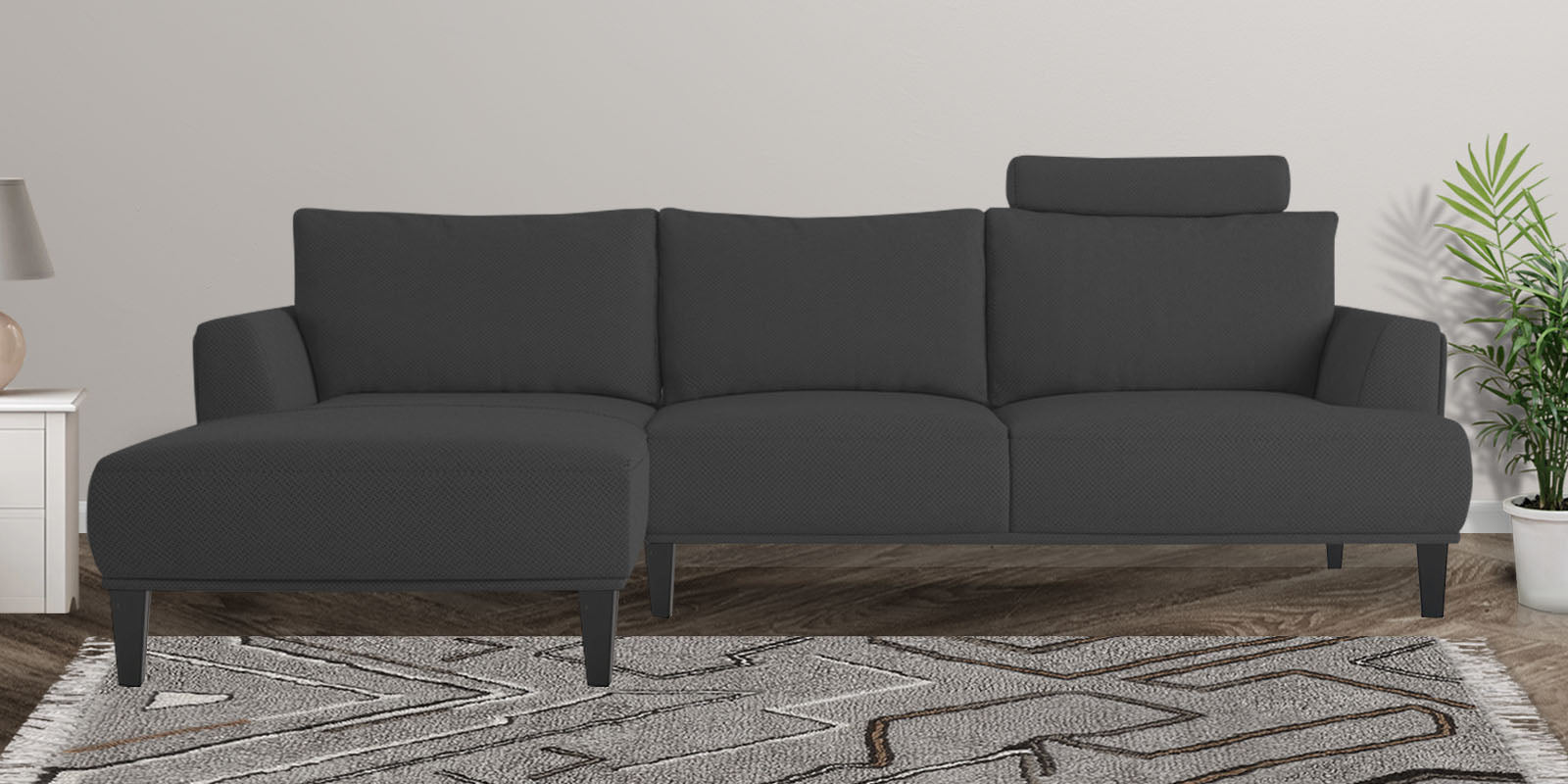 Como Fabric RHS Sectional Sofa (3+Lounger) In Charcoal Grey Colour - Febonic Living