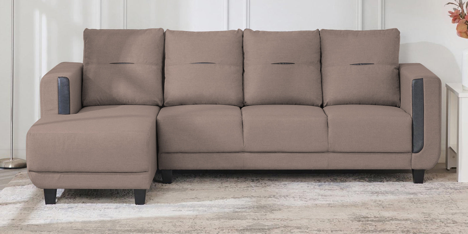 Perry Fabric RHS Sectional Sofa (3+Lounger) In Kadhi Beige Colour - Febonic Living