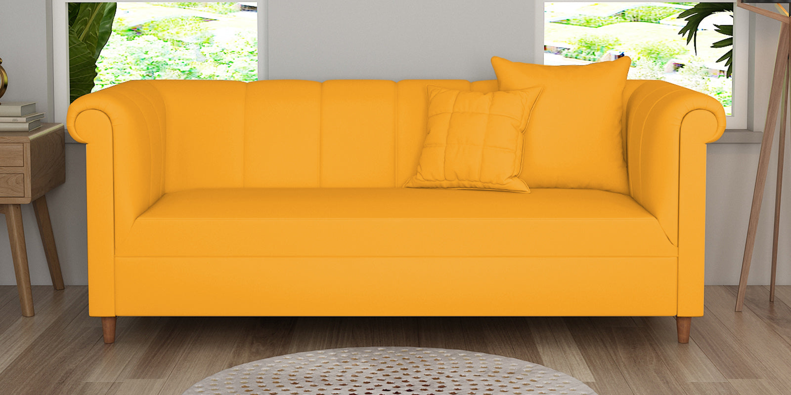 Rubi Velvet 3 Seater Sofa In Safforn Yellow Colour - Febonic Living