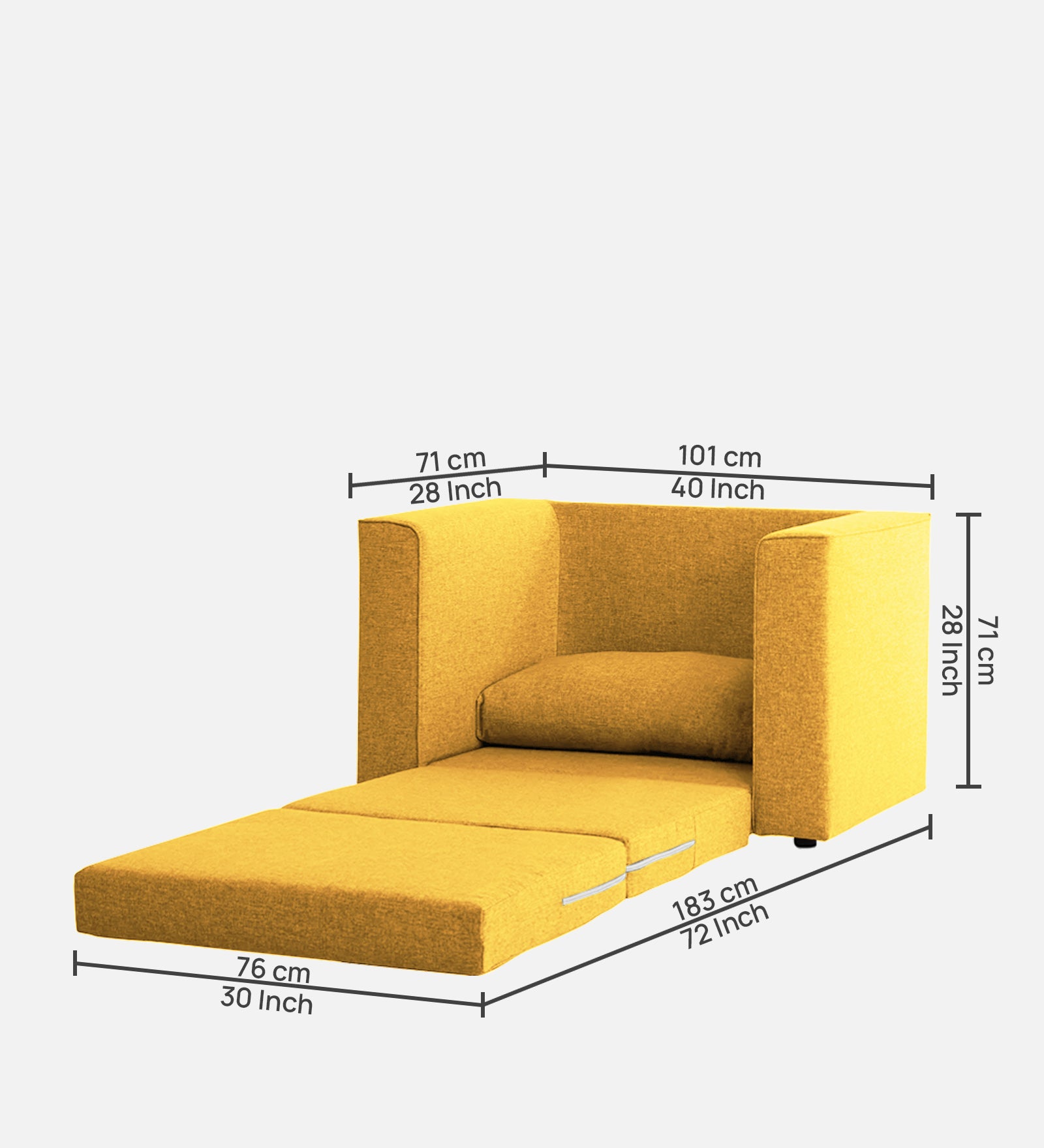 Kenia Fabric 1 Seater Foldable Sofa Cum Bed In Bold Yellow Colour - Febonic Living